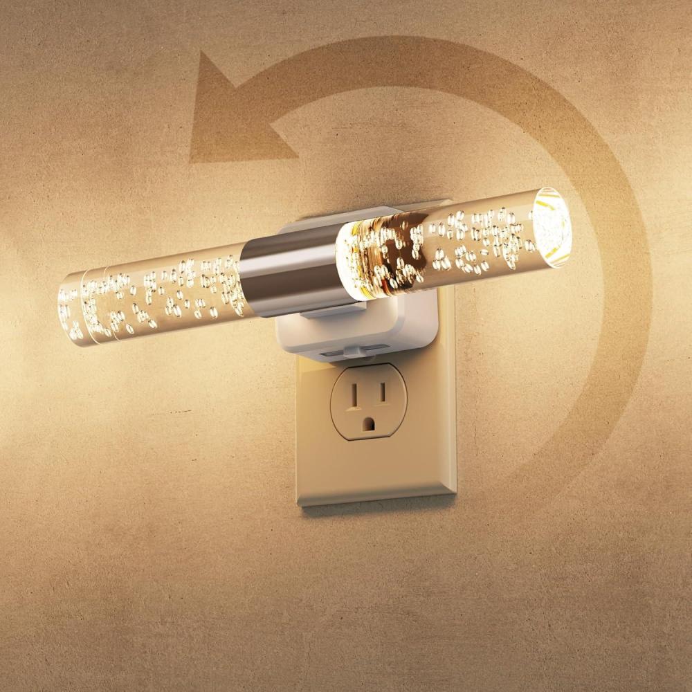 imageL LOHAS LED Night Lights Plug into Wall RGB Color Changing Night Light for kids Acrylic Rotating Nightlight Dimmable with Light Sensor for Bedroom Bathroom Hallway Children Christmas Party 2 PackWhite Base