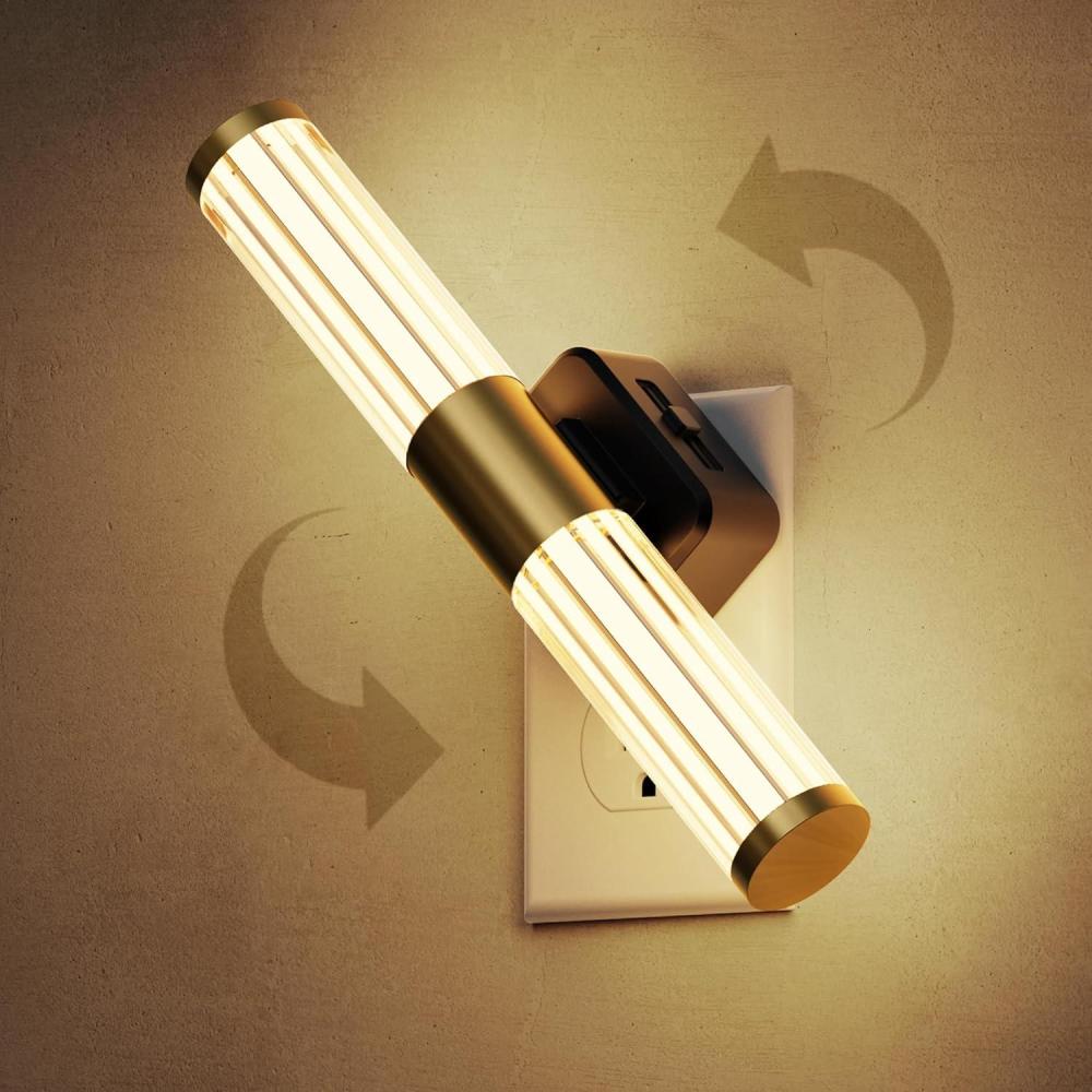 imageL LOHAS LED Night Lights Plug into Wall RGB Color Changing Night Light for kids Acrylic Rotating Nightlight Dimmable with Light Sensor for Bedroom Bathroom Hallway Children Christmas Party 2 PackBlack BaseStriped3000K