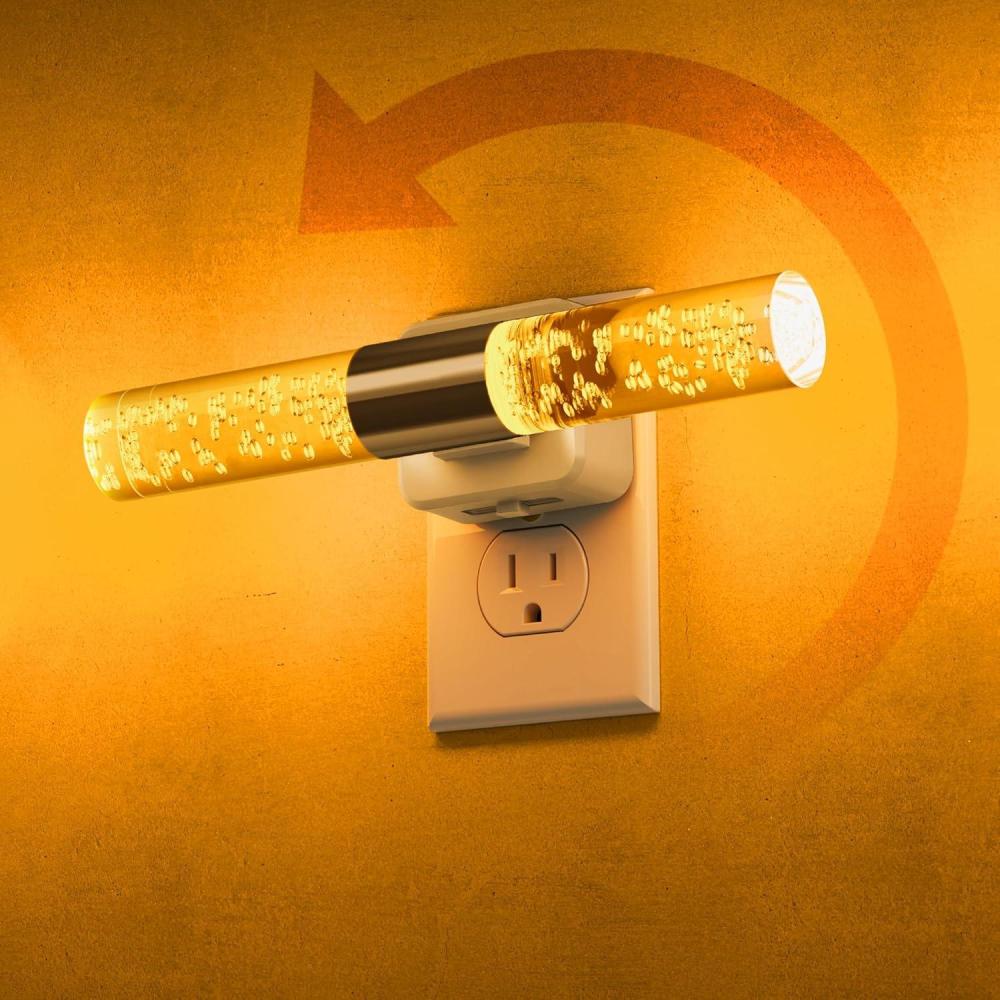 imageL LOHAS LED Night Lights Plug into Wall RGB Color Changing Night Light for kids Acrylic Rotating Nightlight Dimmable with Light Sensor for Bedroom Bathroom Hallway Children Christmas Party 2 PackWhite BaseAmber