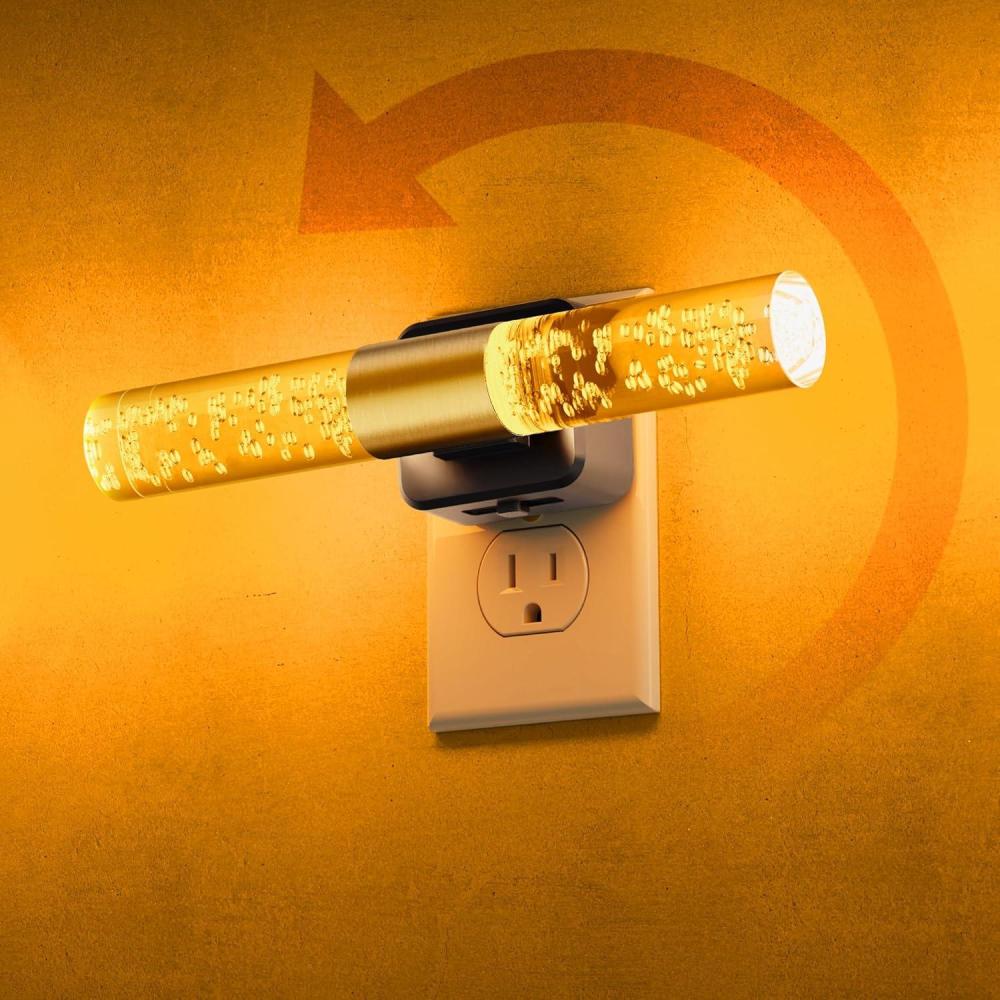 imageL LOHAS LED Night Lights Plug into Wall RGB Color Changing Night Light for kids Acrylic Rotating Nightlight Dimmable with Light Sensor for Bedroom Bathroom Hallway Children Christmas Party 2 PackBlack BaseAmber