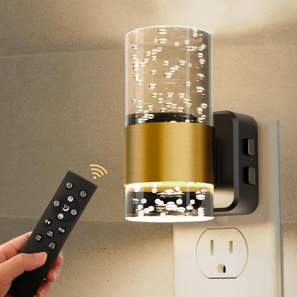 imageL LOHAS LED Night Lights Plug into Wall Remote Control Dimmable Night Light with Dusk to Dawn Sensor Color Changing Night Lights 2 PackBubble MultiColor