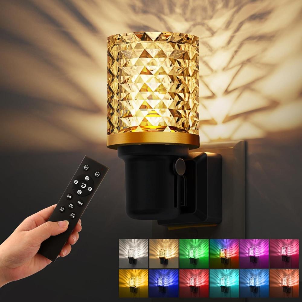 imageL LOHAS LED Night Lights Plug into Wall Remote Control Dimmable Night Light with Dusk to Dawn Sensor Color Changing Night Lights 2 PackCrystal MultiColor