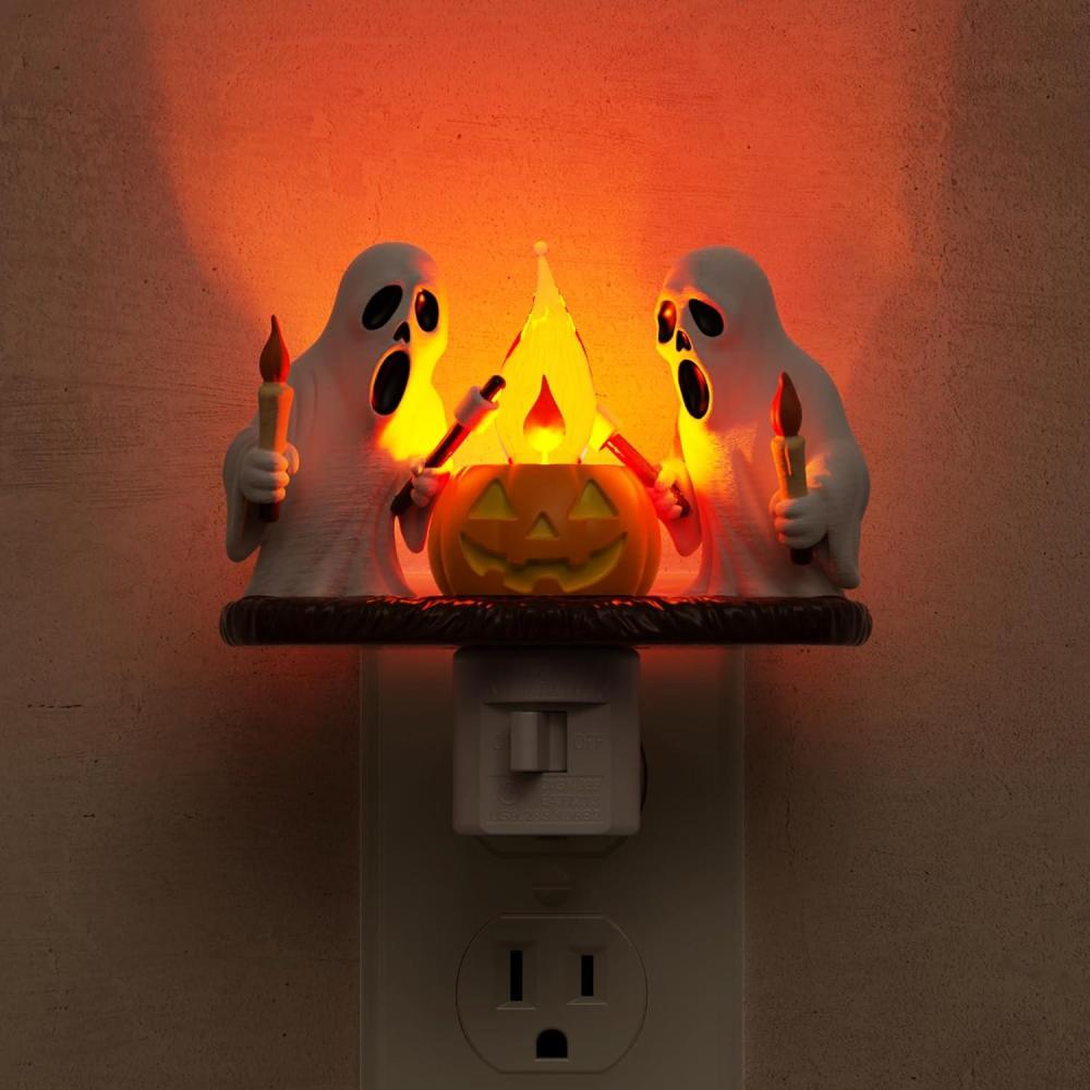 imageL LOHAS LED Pumpkin Night Light Halloween Lights Indoor Plug in Nightlight with ULC7 Bulbs ChangeableHalloween Party Decorations for AdultsKidsGiftCandle ghost