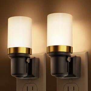 imageL LOHAS LED Night Lights Plug into Wall Dimmable Night Light with Auto OnOff Sensor 3000K Warm White 0100LM Adjustable Brightness Ideal for Bathroom Night Light 2 PackLong3000K