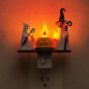 imageL LOHAS LED Pumpkin Night Light Halloween Lights Indoor Plug in Nightlight with ULC7 Bulbs ChangeableHalloween Party Decorations for AdultsKidsGiftCrutch ghost