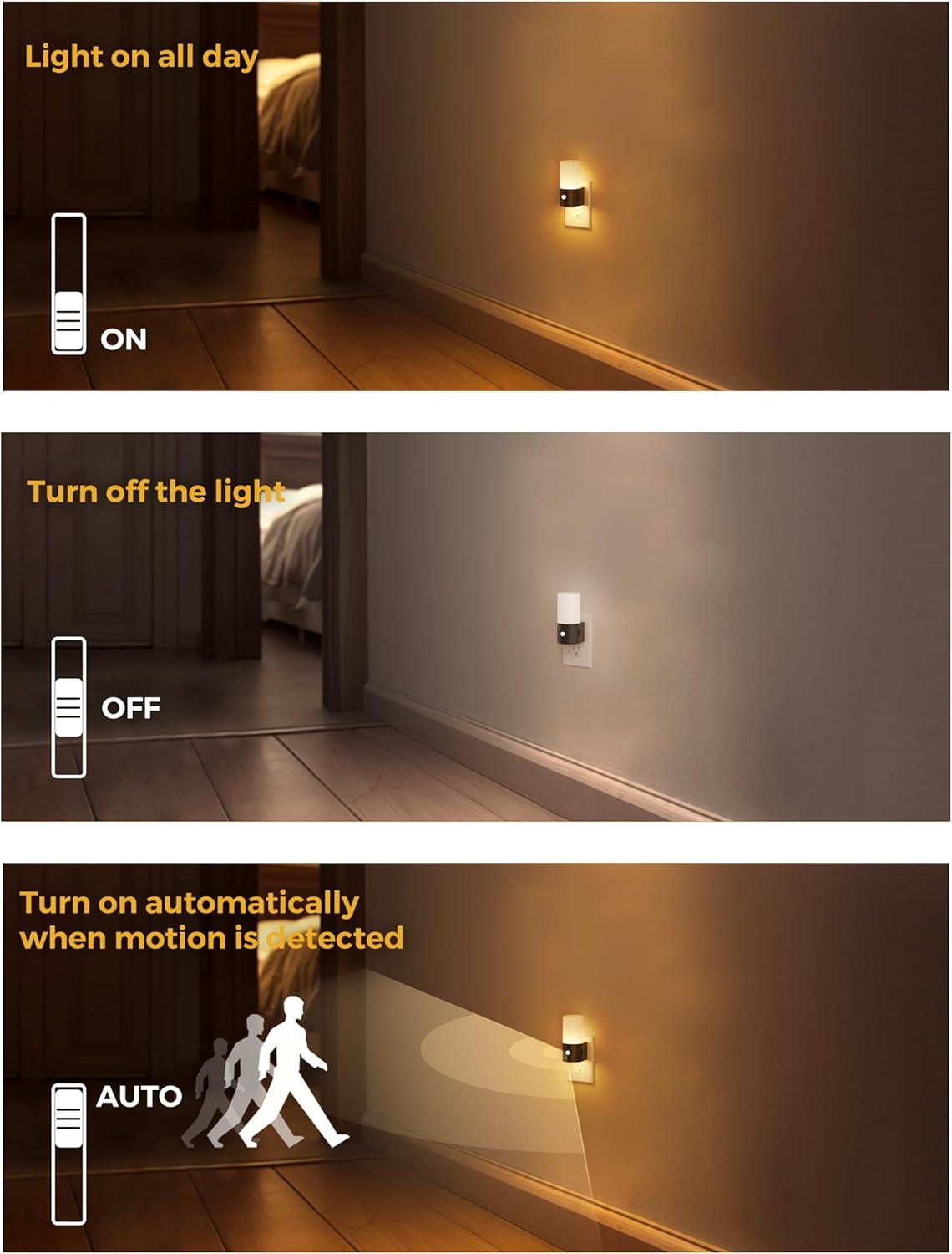 image2 Pack Motion Sensor  2 Pack Light Sensor Night Lights Plug into Wall 0100lm 1W Soft White 3000K Dimmable Night light