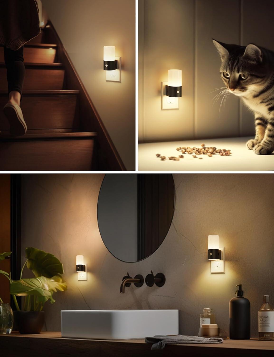 image2 Pack Motion Sensor  2 Pack Light Sensor Night Lights Plug into Wall 0100lm 1W Soft White 3000K Dimmable Night light