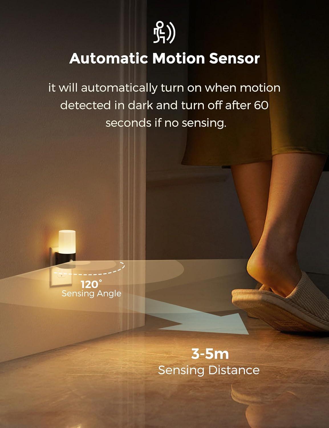 image2 Pack Motion Sensor  2 Pack Light Sensor Night Lights Plug into Wall 0100lm 1W Soft White 3000K Dimmable Night light