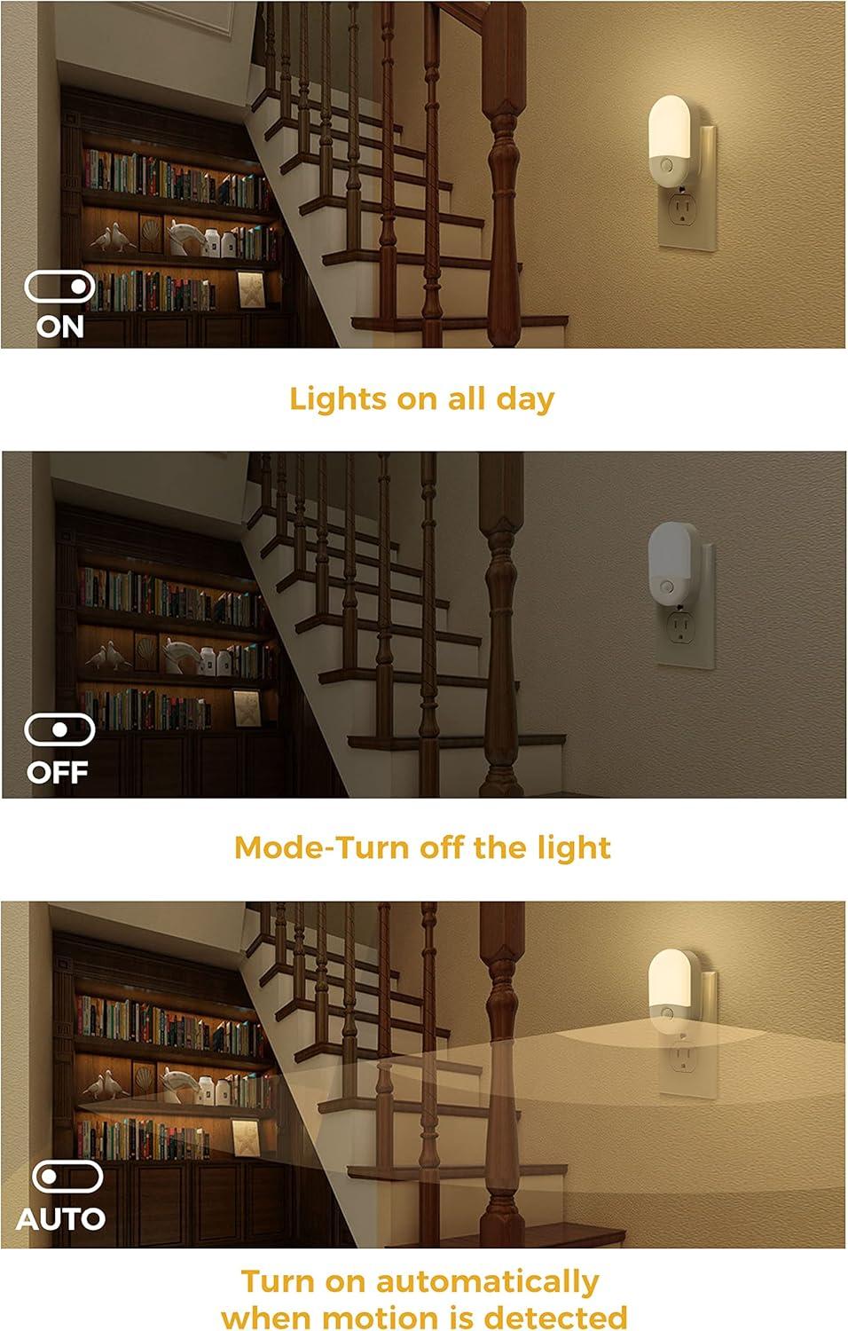 image2 Pack Motion Sensor Night Light ampamp 2 Pack Light Sensor Night Light 3000K Soft White Adjustable Brightness