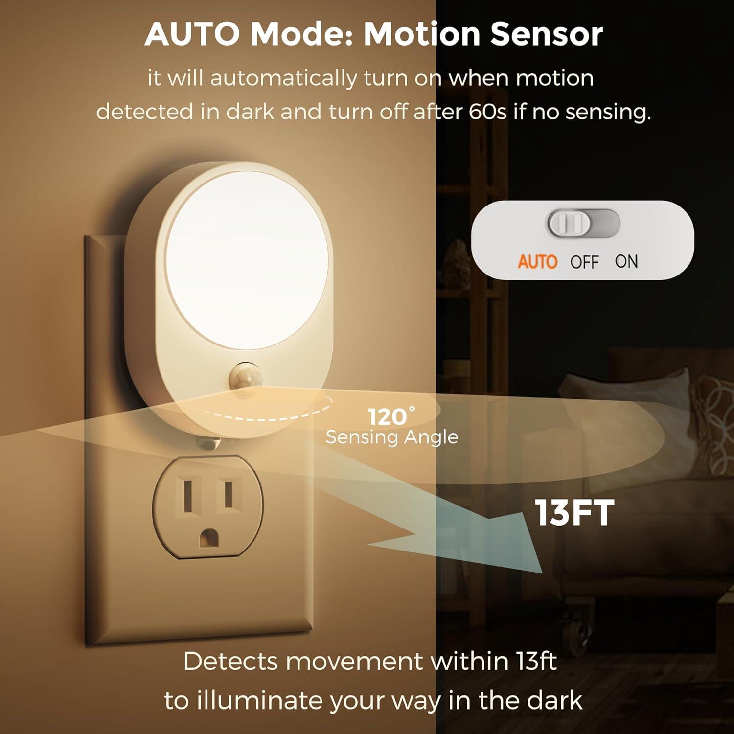 imageL LOHAS LED 6PACK Motion Sensor Night LightNight Lights Plug into Wall3000K Soft White3060lm Brightness AdjustableNightlight for Bathro