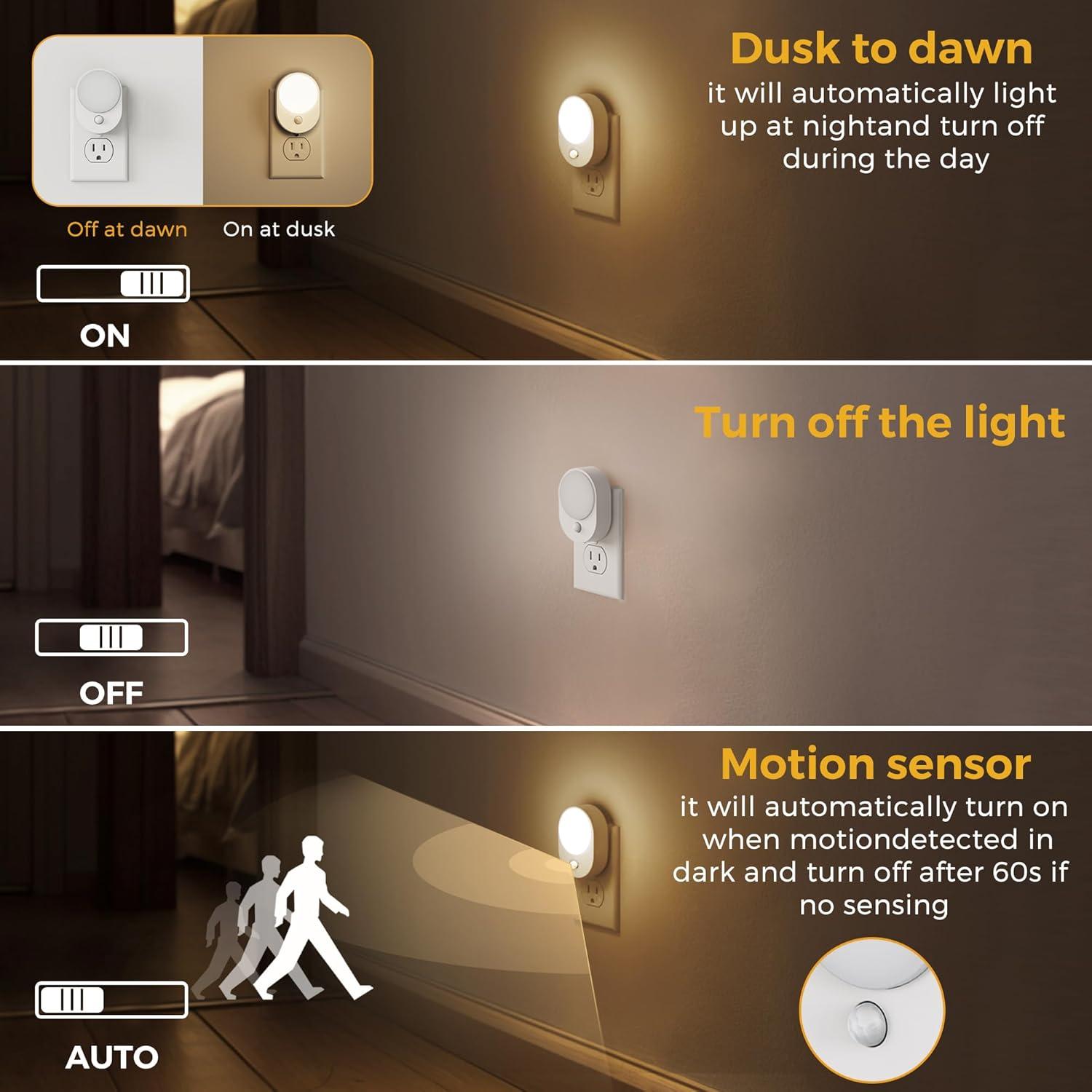 imageL LOHAS LED 6PACK Motion Sensor Night LightNight Lights Plug into Wall3000K Soft White3060lm Brightness AdjustableNightlight for Bathro