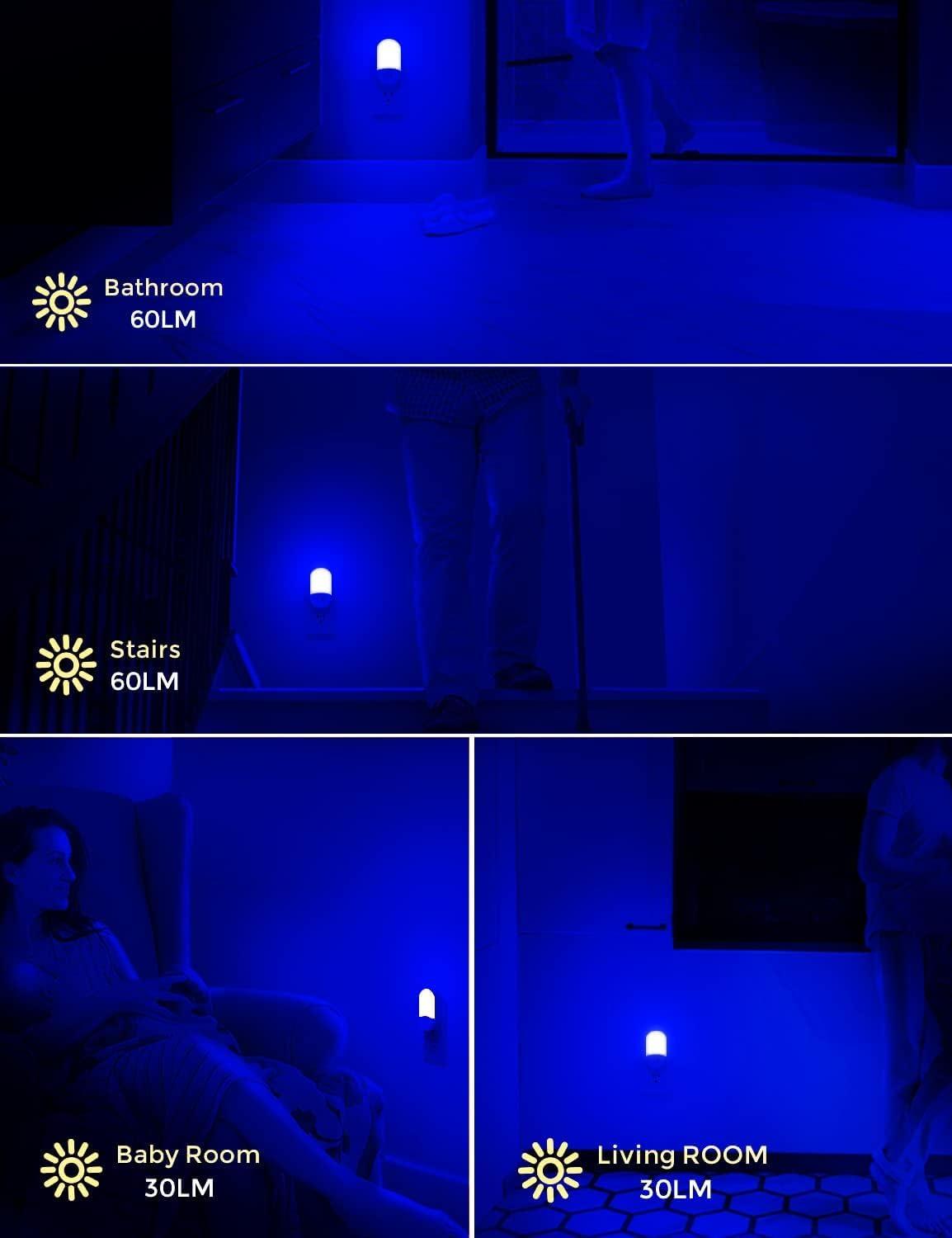 imageL LOHAS LED Blue Night Light Plug in Blue LED Night Lights Plug into Wall Adjustable Brightness 06W LED Night Lights for Kids Bathroom Bedroom Independence Day Decorations 4 Pack