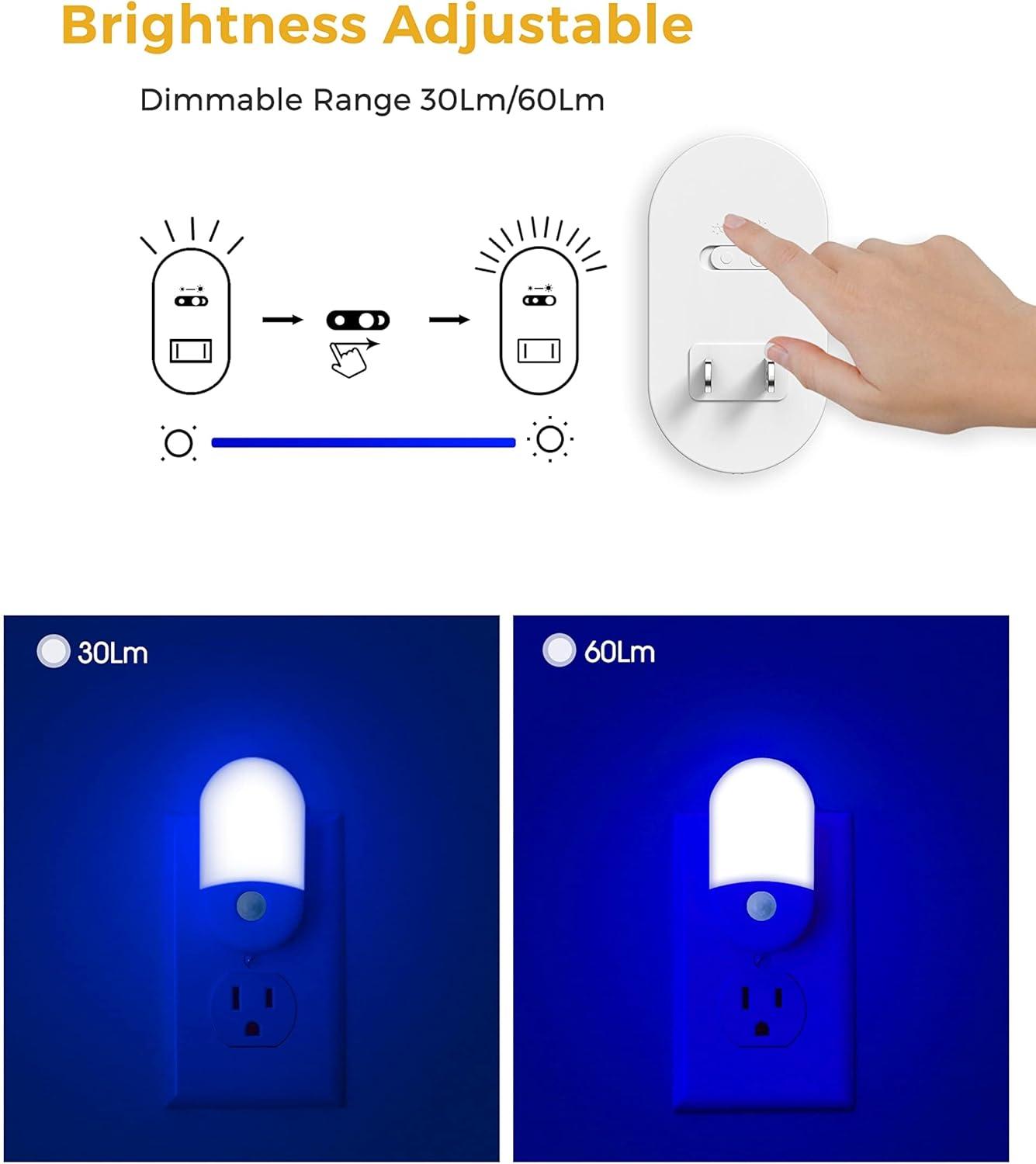 imageL LOHAS LED Blue Night Light Plug in Blue LED Night Lights Plug into Wall Adjustable Brightness 06W LED Night Lights for Kids Bathroom Bedroom Independence Day Decorations 4 Pack