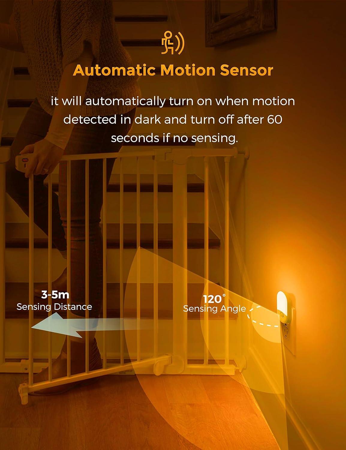 imageL LOHAS LED Motion Sensor Night Light  Light Sensor Night Light Amber Light Sleep Aid Nightlight for Adults Kids Room Bedroom Bathroom Hallway 4 Pack