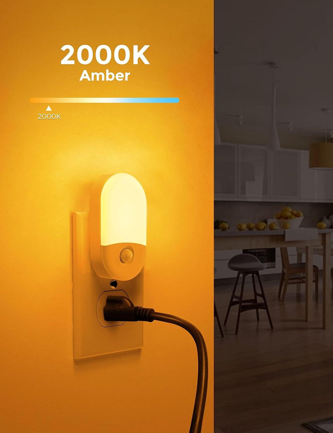 imageL LOHAS LED Motion Sensor Night Light  Light Sensor Night Light Amber Light Sleep Aid Nightlight for Adults Kids Room Bedroom Bathroom Hallway 4 Pack