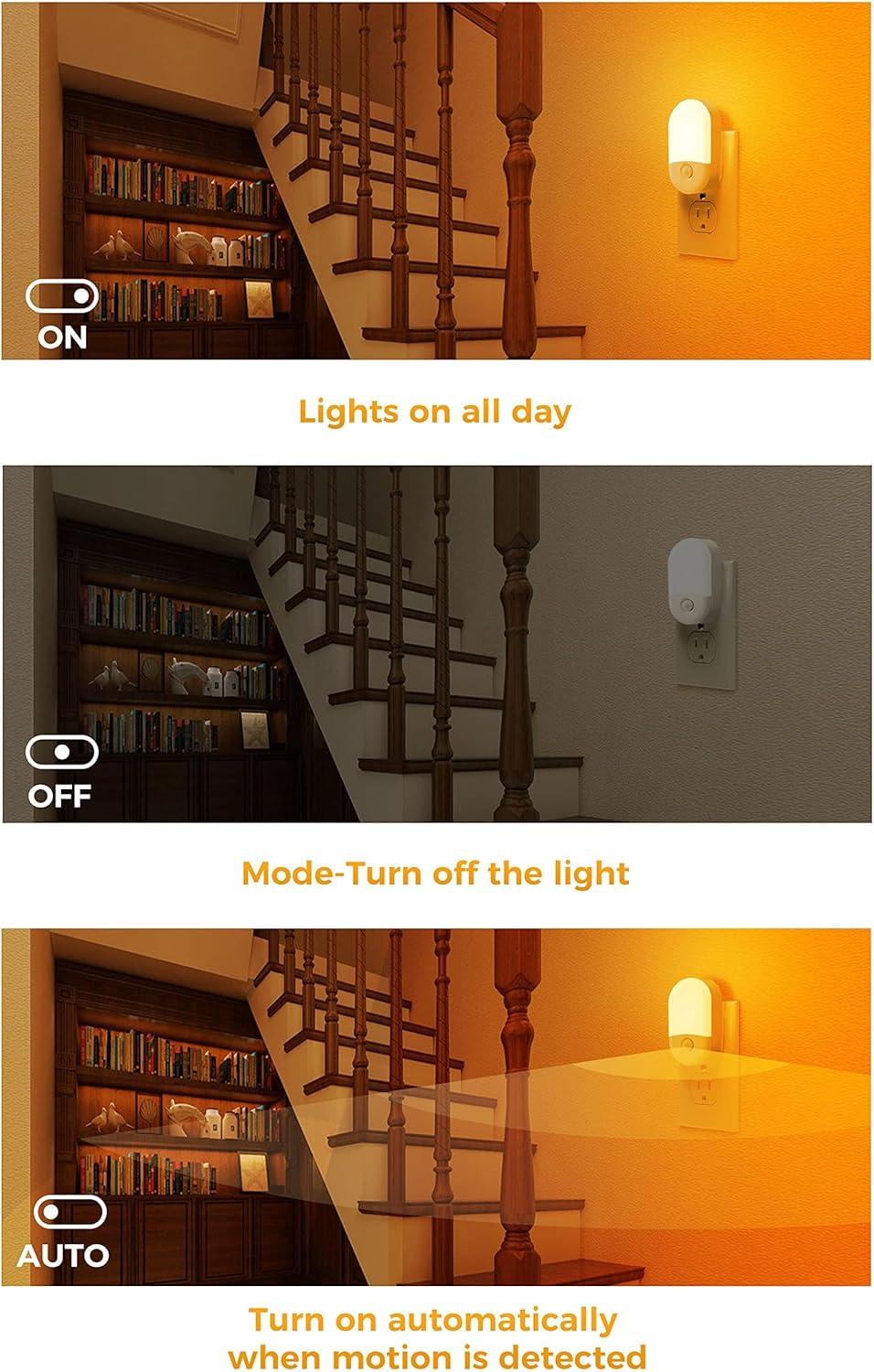 imageL LOHAS LED Motion Sensor Night Light  Light Sensor Night Light Amber Light Sleep Aid Nightlight for Adults Kids Room Bedroom Bathroom Hallway 4 Pack