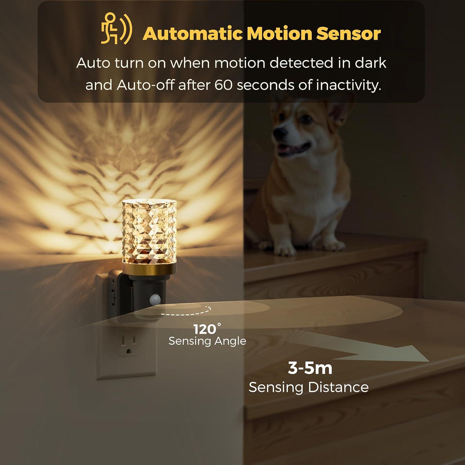 imageL LOHAS LED Motion Sensor Night Light Motion Activated Night Lights Plug into Wall Dimmable Modern Nightlight 0100LM LED Crystal Nightlights for Bathroom Adults