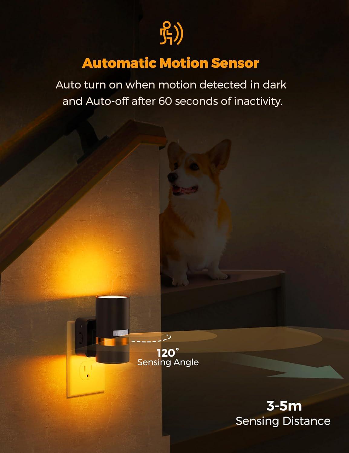 imageL LOHAS LED Motion Sensor Night Light Plug in Night Lights Plug into Wall with Adjustable Brightness 5000K Daylight White 1W EnergySaving Nightlight for Bathroom Bedroom Kitchen Hallway 2 Pack1600K Amber