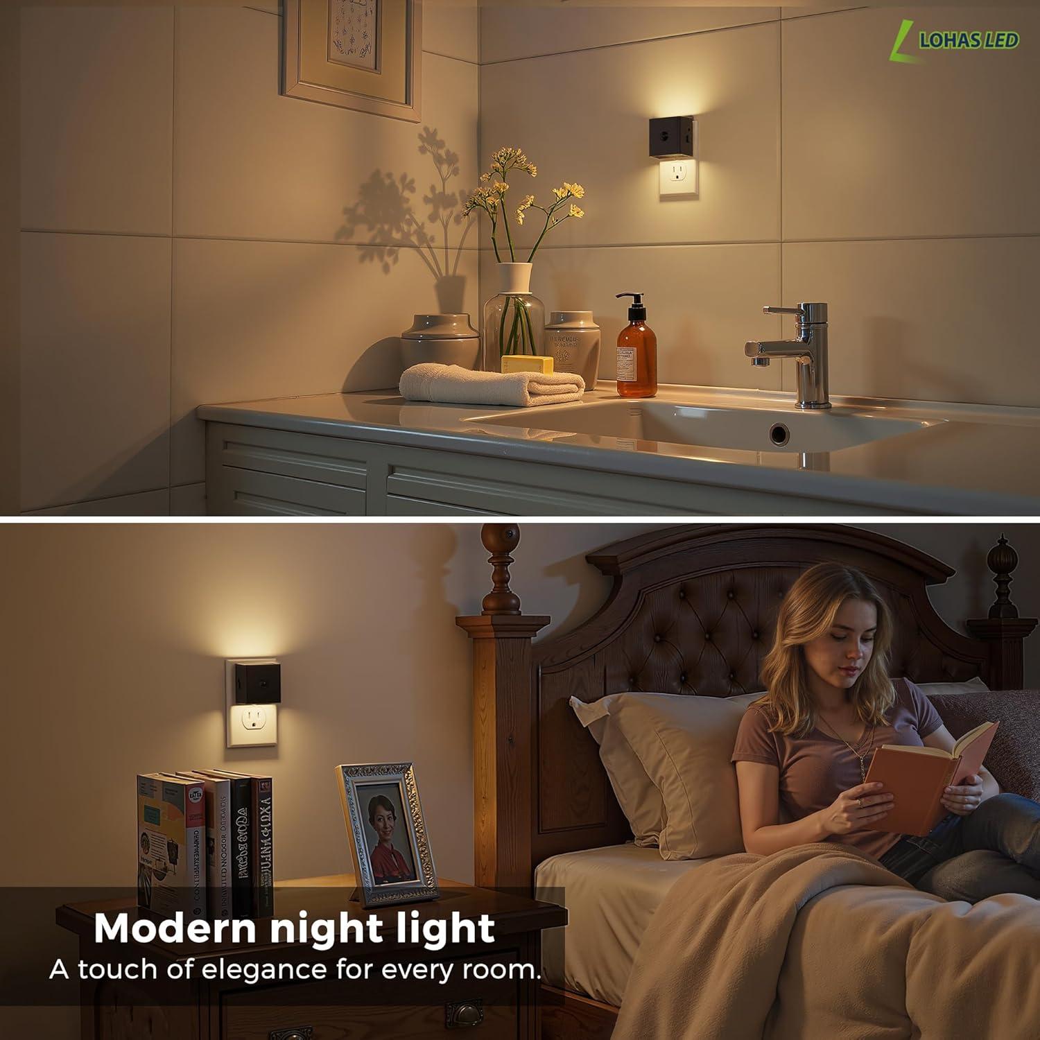 imageL LOHAS LED Motion Sensor Night Light4Pack Plug in Night Light with Dusk to Dawn SensorBrightness Adjustable3000K Soft White Nightlight for Bathroom Hallway KitchenSoft White