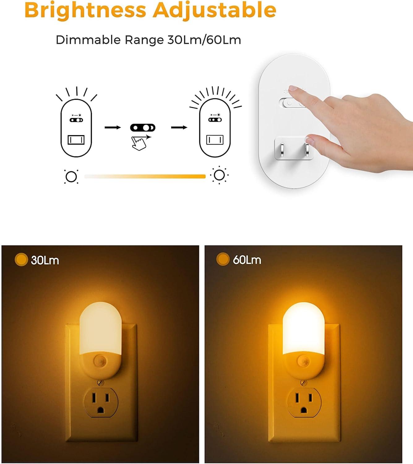 imageL LOHAS LED Night Light Amber Night Lights Plug into Wall LED Nightlight Adjustable Brightness Modern Nightlights for Kids Bathroom Hallway 4 Pack