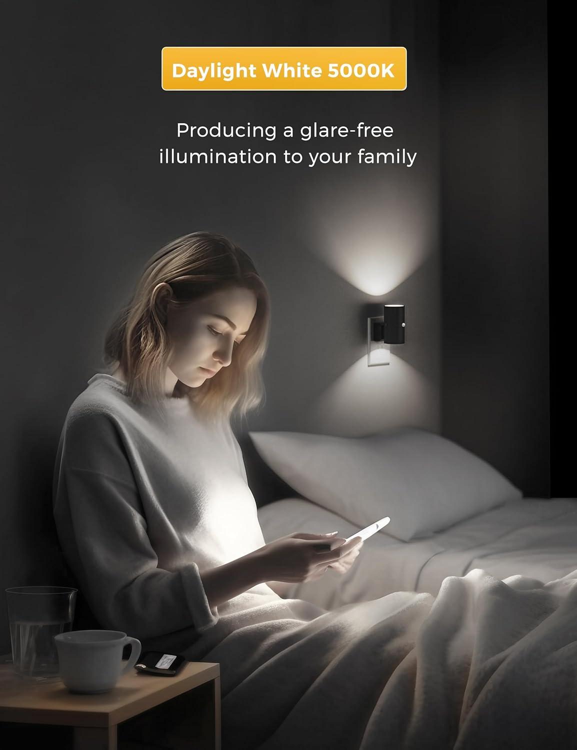 imageL LOHAS LED Night Light Bright Nightlight Bright Daylight White Adjustable Night Light Plug in for Kids Bedroom Bathroom 4 Pack