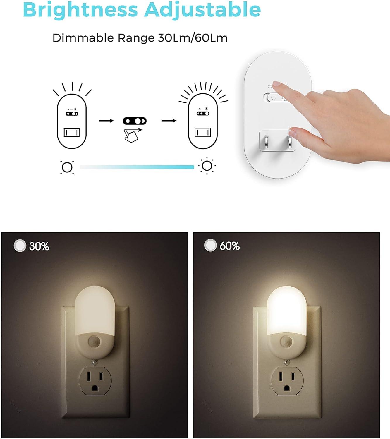 imageL LOHAS LED Night Light Plug in Daylight Bright White Night Light Plug into Wall Adjustable Brightness Nightlight for Bathroom Kids Hallway 6 Pack