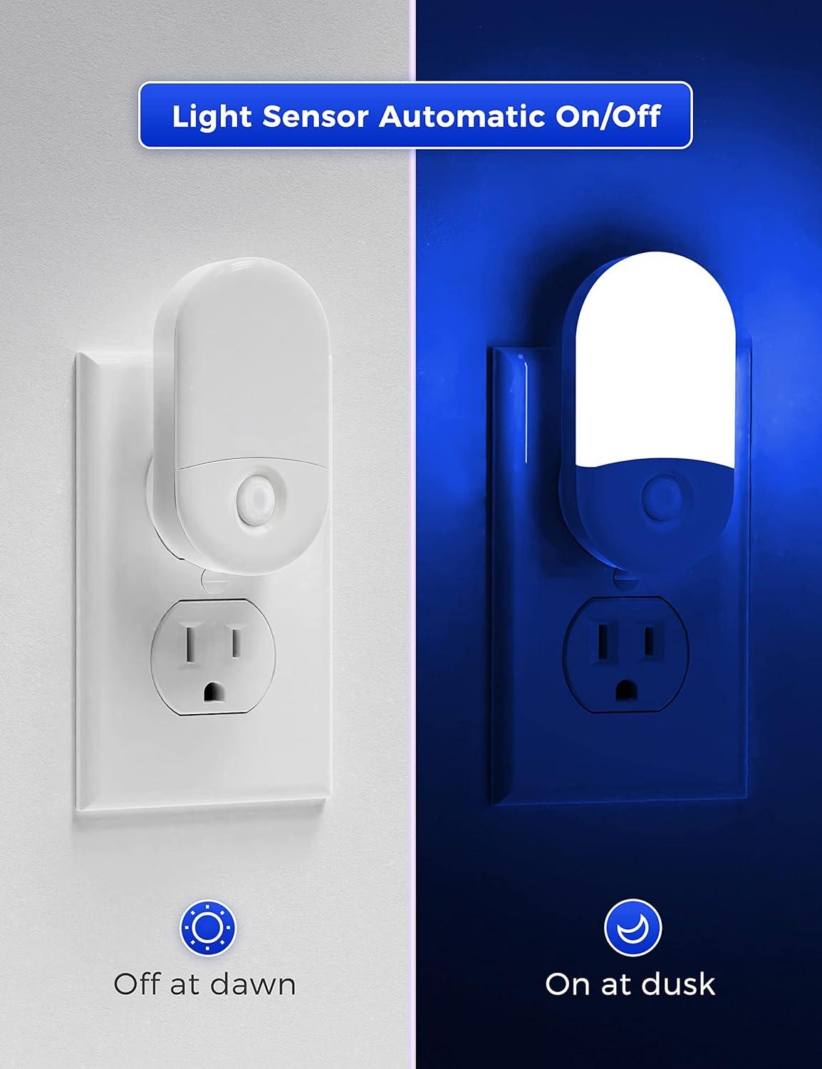 imageL LOHAS LED Night Lights Plug into Wall 4 Pack LED Night Light with Light Sensors 3060LM Nightlights for Kids Room Soft White 3000K 06W Automatic Plug in Wall Light for Bedroom HallwayBlue
