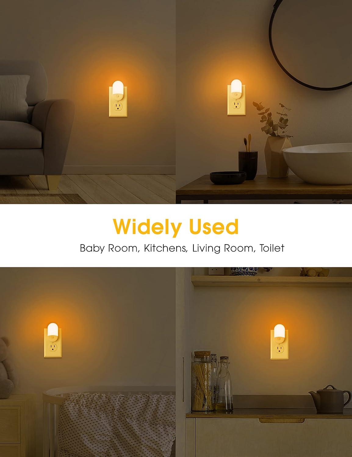imageL LOHAS LED Night Lights Plug into Wall 4 Pack LED Night Light with Light Sensors 3060LM Nightlights for Kids Room Soft White 3000K 06W Automatic Plug in Wall Light for Bedroom HallwayAmber