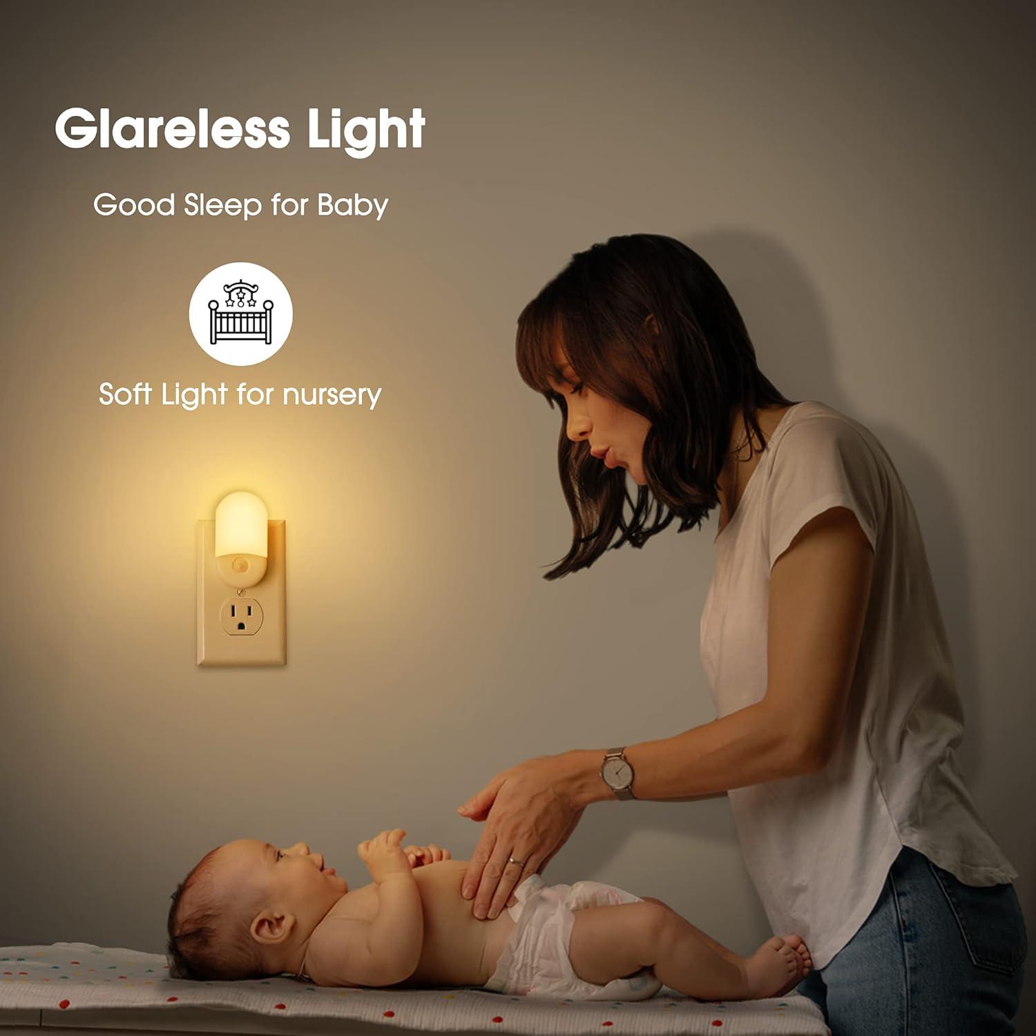 imageL LOHAS LED Night Lights Plug into Wall 4 Pack LED Night Light with Light Sensors 3060LM Nightlights for Kids Room Soft White 3000K 06W Automatic Plug in Wall Light for Bedroom HallwaySoft White