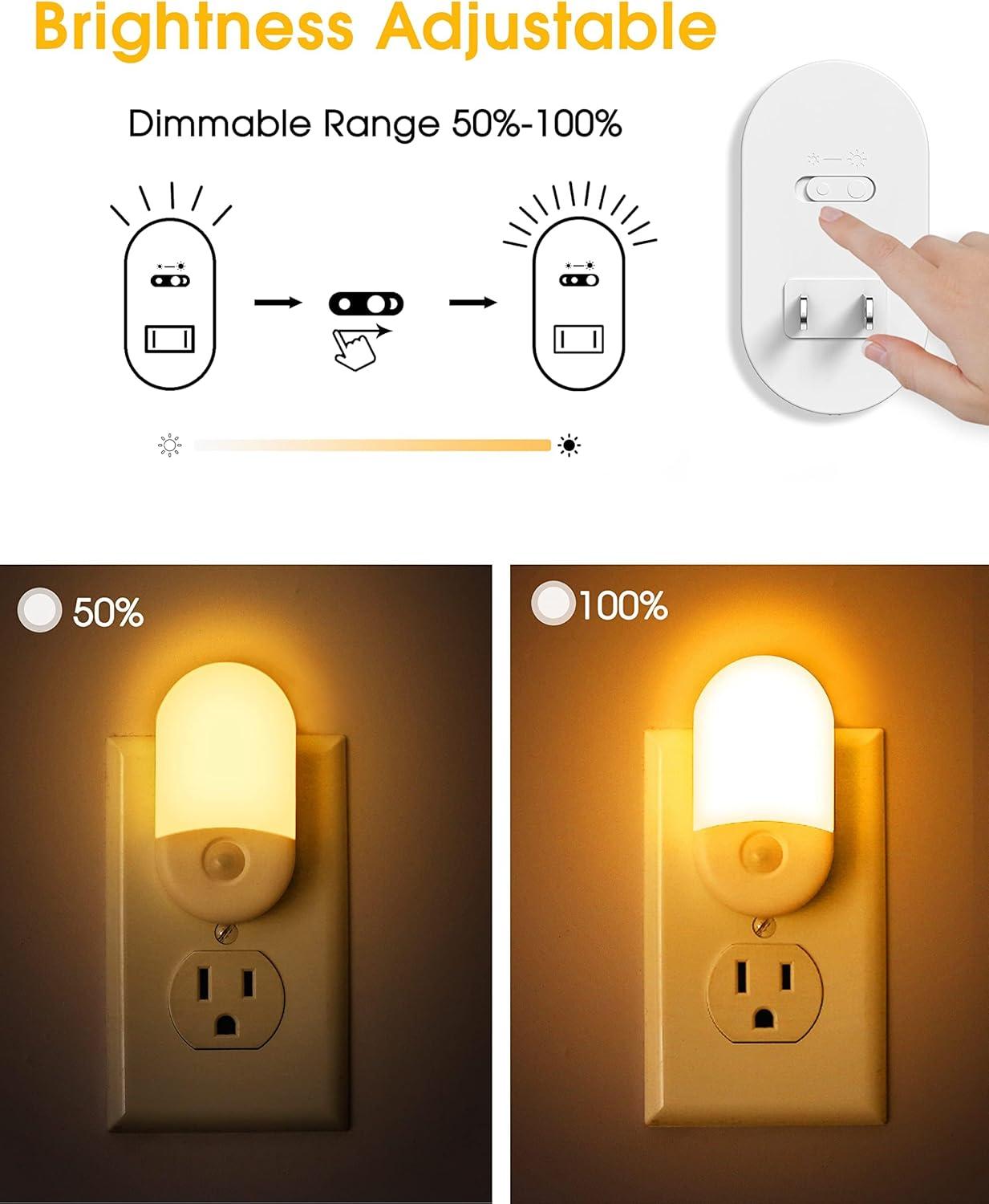 imageL LOHAS LED Night Lights Plug into Wall 4 Pack LED Night Light with Light Sensors 3060LM Nightlights for Kids Room Soft White 3000K 06W Automatic Plug in Wall Light for Bedroom HallwayAmber