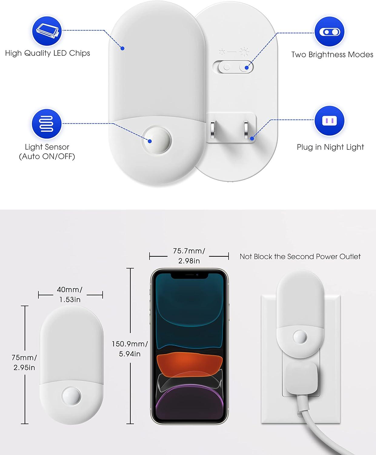 imageL LOHAS LED Night Lights Plug into Wall 4 Pack LED Night Light with Light Sensors 3060LM Nightlights for Kids Room Soft White 3000K 06W Automatic Plug in Wall Light for Bedroom HallwayBlue