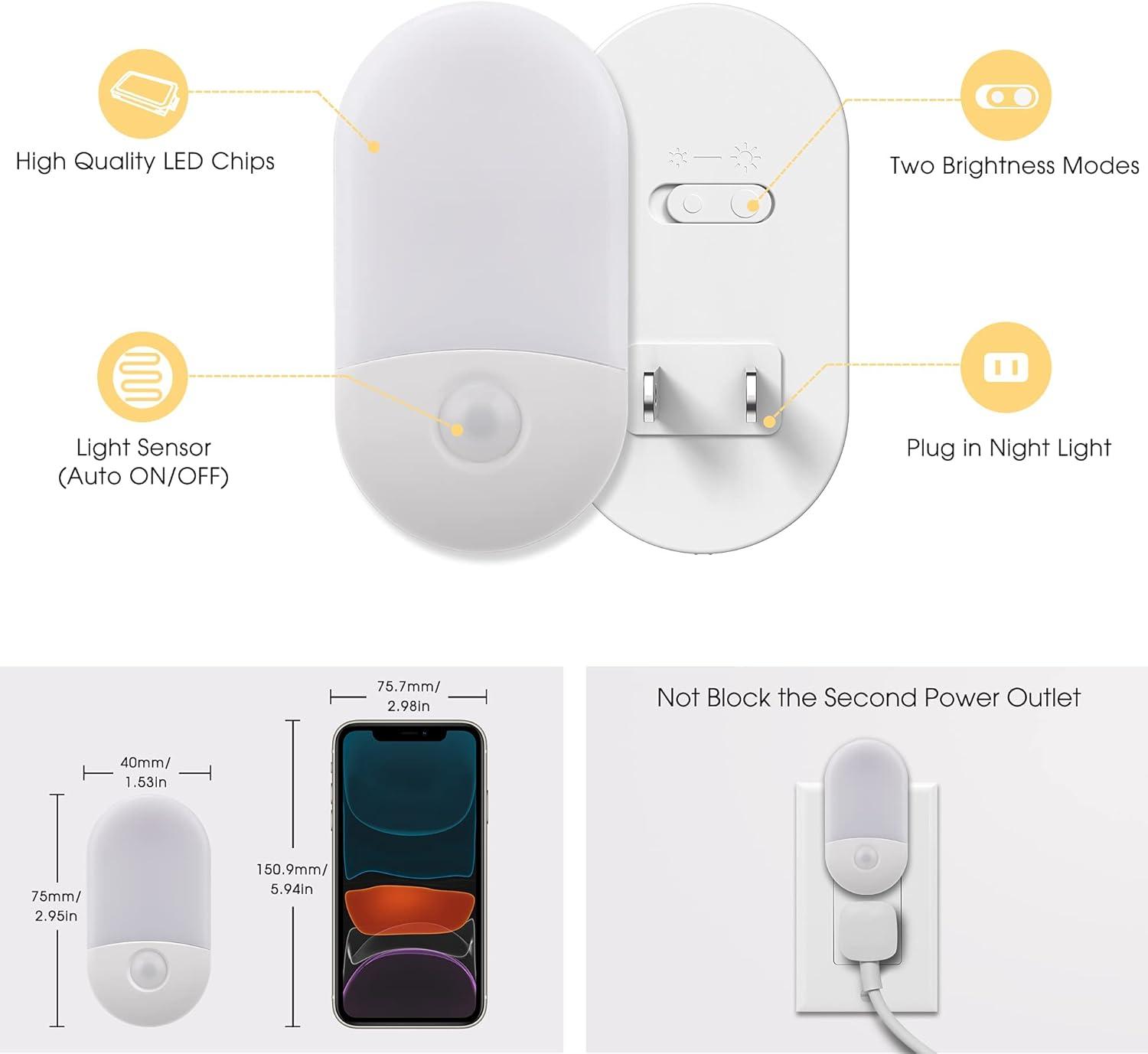 imageL LOHAS LED Night Lights Plug into Wall 4 Pack LED Night Light with Light Sensors 3060LM Nightlights for Kids Room Soft White 3000K 06W Automatic Plug in Wall Light for Bedroom HallwaySoft White