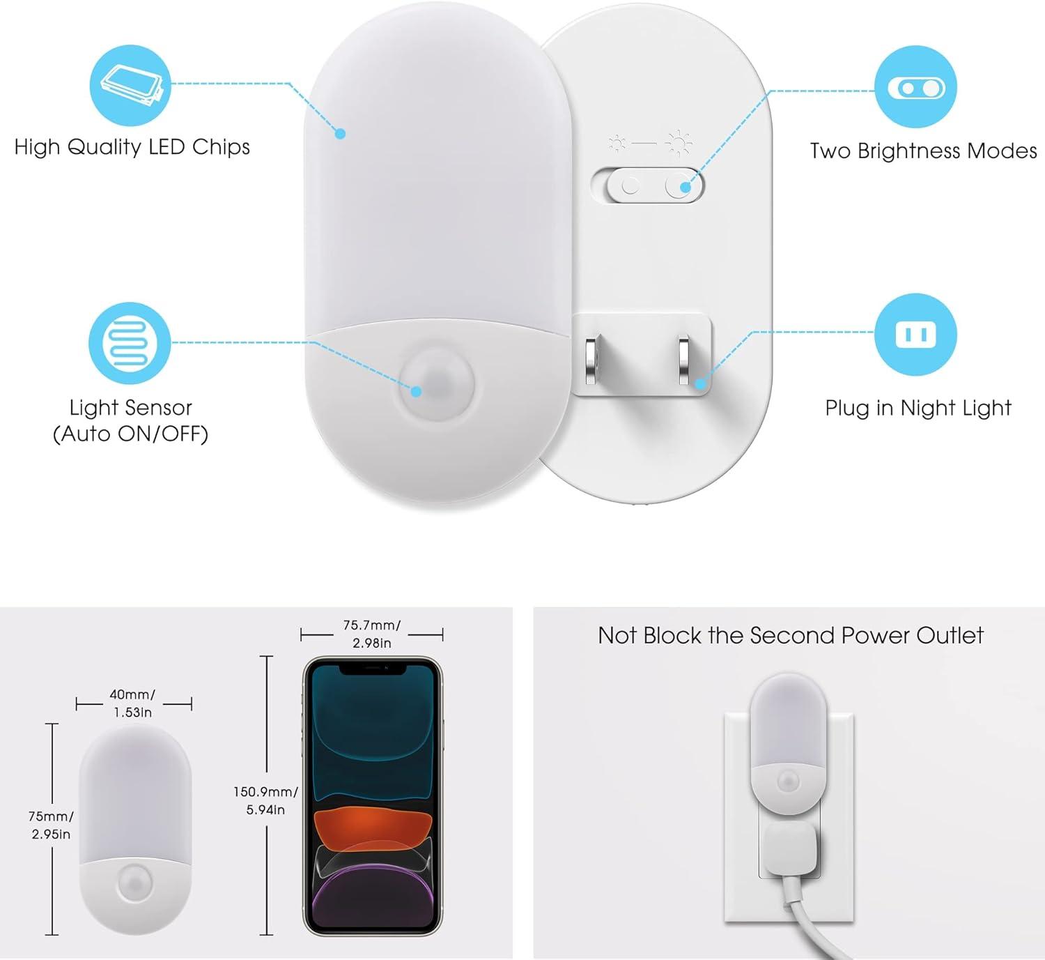 imageL LOHAS LED Night Lights Plug into Wall 4 Pack LED Night Light with Light Sensors 3060LM Nightlights for Kids Room Soft White 3000K 06W Automatic Plug in Wall Light for Bedroom HallwayDaylight