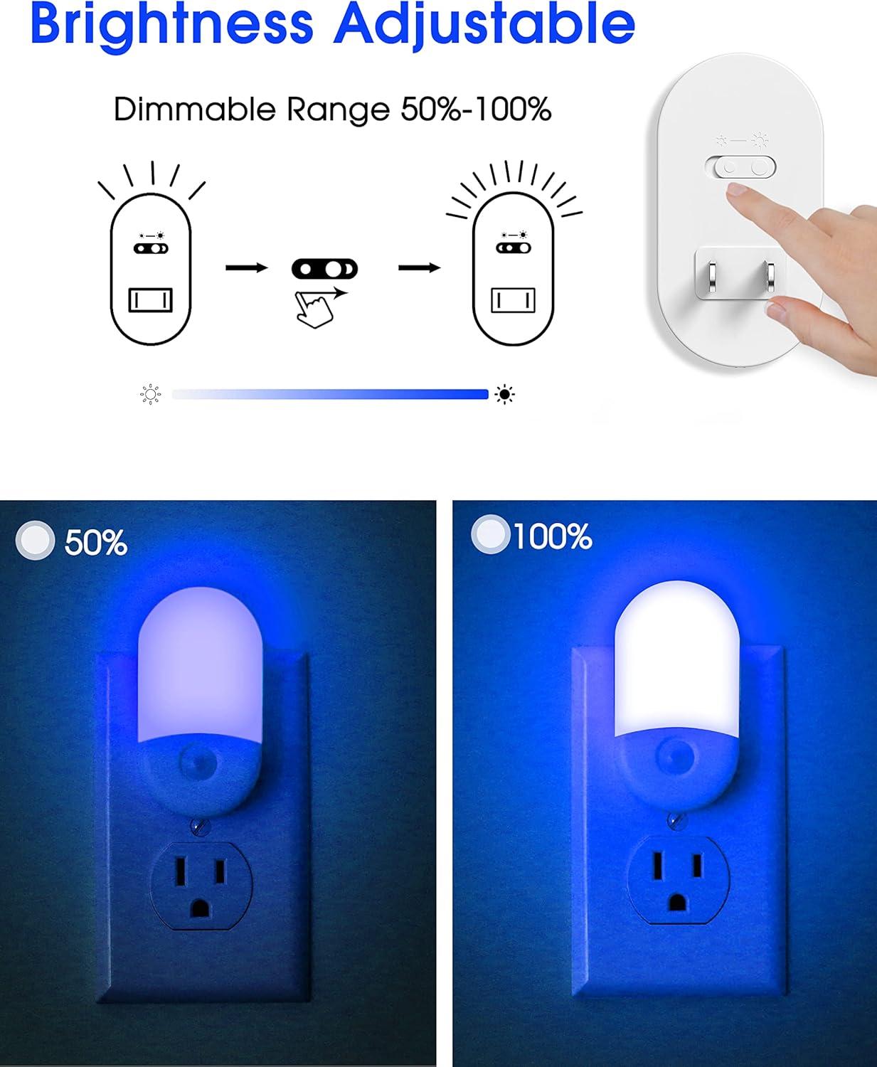 imageL LOHAS LED Night Lights Plug into Wall 4 Pack LED Night Light with Light Sensors 3060LM Nightlights for Kids Room Soft White 3000K 06W Automatic Plug in Wall Light for Bedroom HallwayBlue