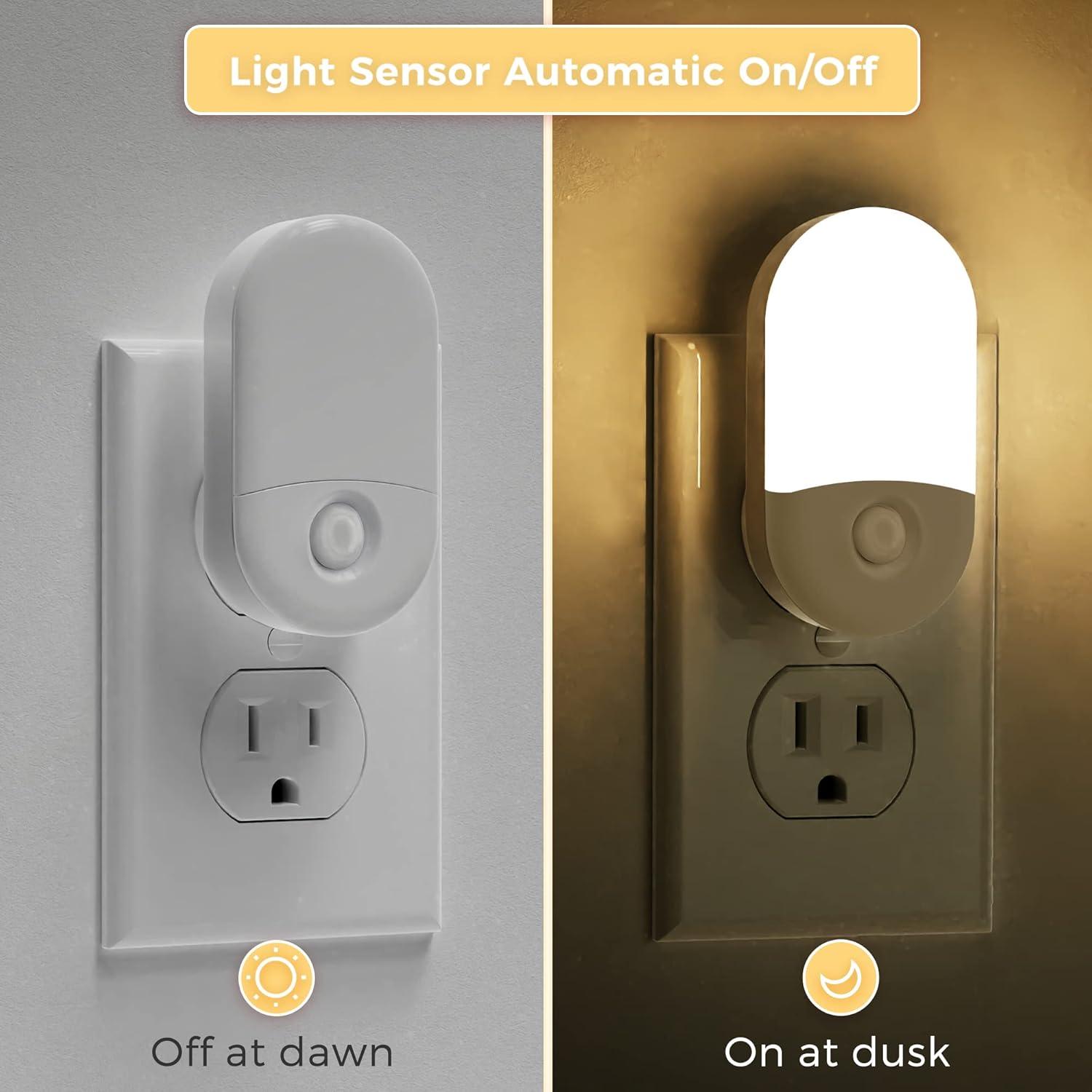 imageL LOHAS LED Night Lights Plug into Wall 4 Pack LED Night Light with Light Sensors 3060LM Nightlights for Kids Room Soft White 3000K 06W Automatic Plug in Wall Light for Bedroom HallwaySoft White