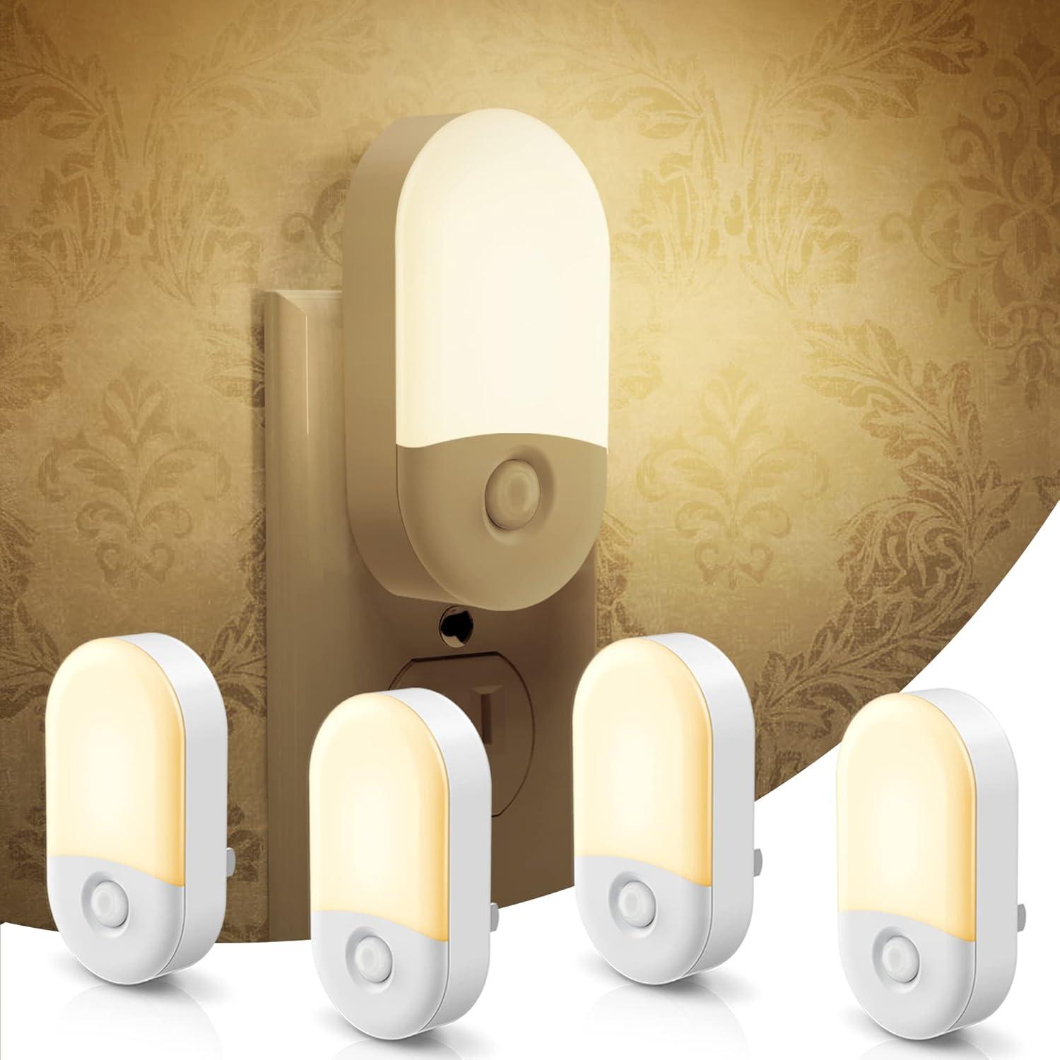 imageL LOHAS LED Night Lights Plug into Wall 4 Pack LED Night Light with Light Sensors 3060LM Nightlights for Kids Room Soft White 3000K 06W Automatic Plug in Wall Light for Bedroom HallwaySoft White