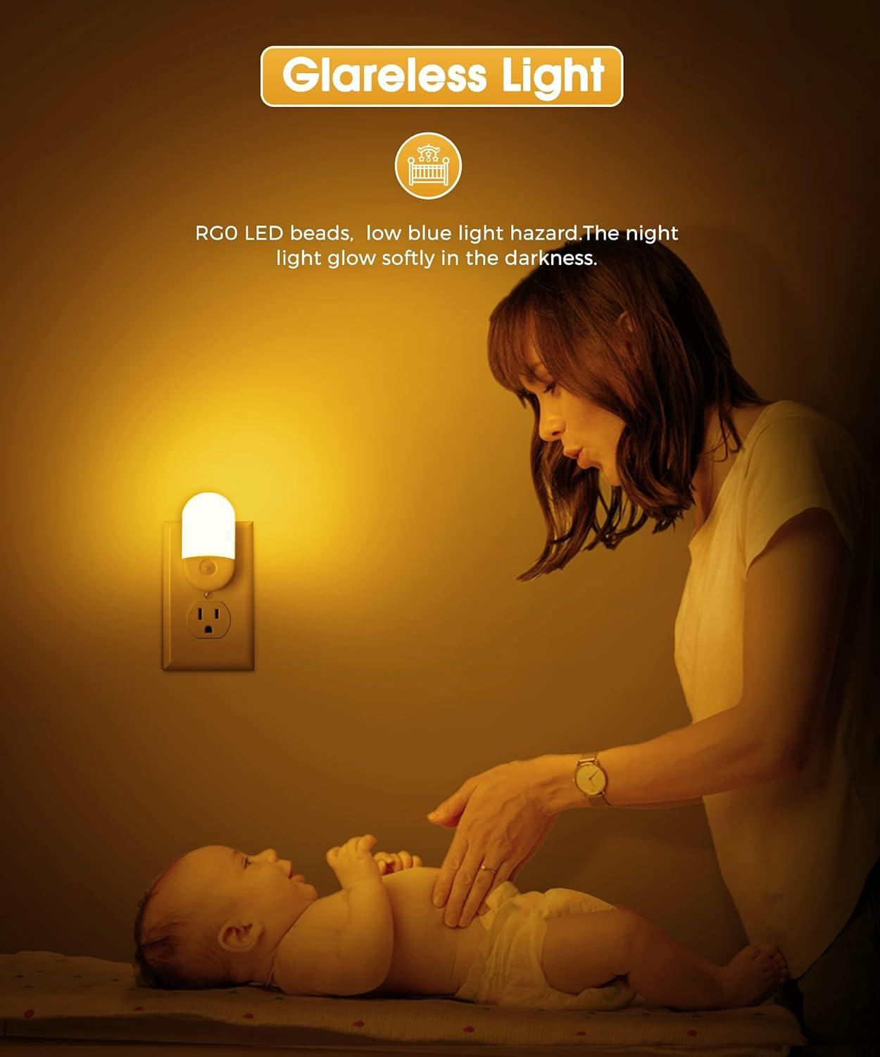imageL LOHAS LED Night Lights Plug into Wall 4 Pack LED Night Light with Light Sensors 3060LM Nightlights for Kids Room Soft White 3000K 06W Automatic Plug in Wall Light for Bedroom HallwayAmber