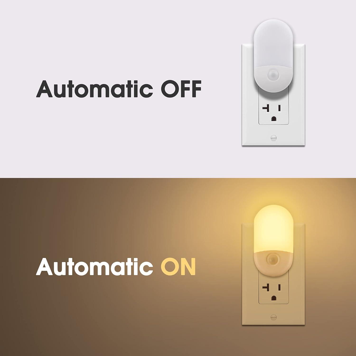 imageL LOHAS LED Night Lights Plug into Wall 4 Pack LED Night Light with Light Sensors 3060LM Nightlights for Kids Room Soft White 3000K 06W Automatic Plug in Wall Light for Bedroom HallwaySoft White
