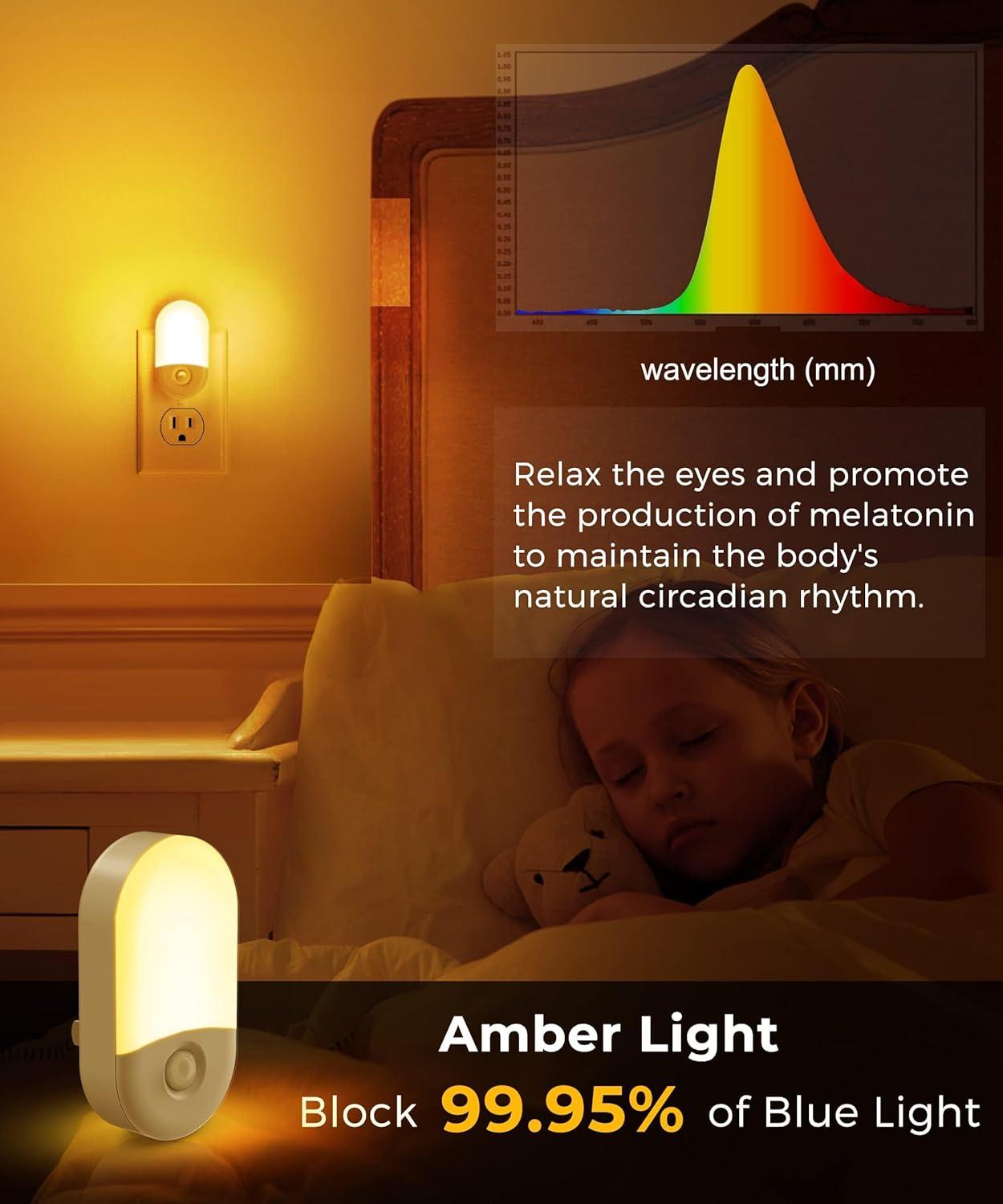 imageL LOHAS LED Night Lights Plug into Wall 4 Pack LED Night Light with Light Sensors 3060LM Nightlights for Kids Room Soft White 3000K 06W Automatic Plug in Wall Light for Bedroom HallwayAmber