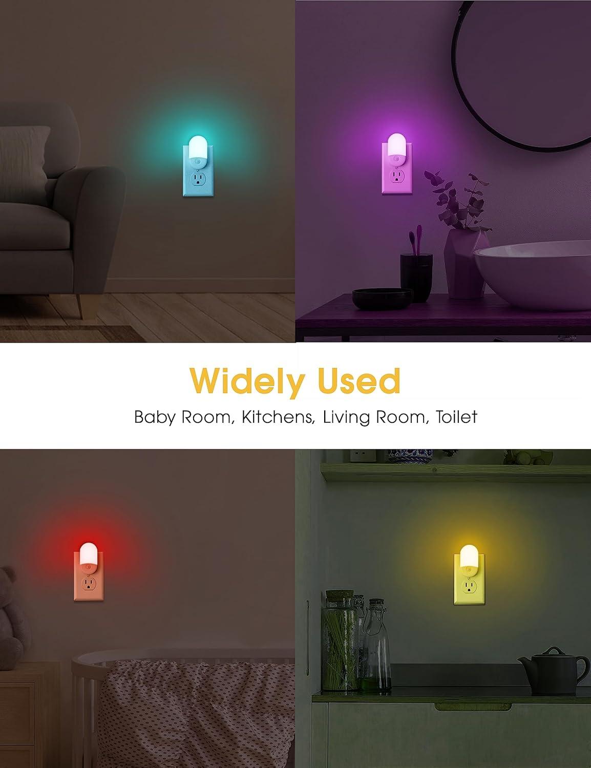 imageL LOHAS LED Night Lights Plug into Wall 4 Pack LED Night Light with Light Sensors 3060LM Nightlights for Kids Room Soft White 3000K 06W Automatic Plug in Wall Light for Bedroom HallwayRGB Red  Green  Blue