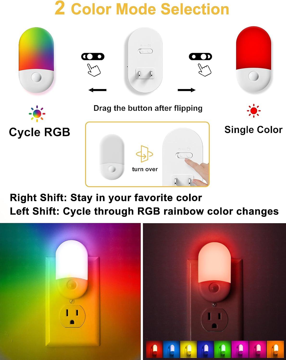 imageL LOHAS LED Night Lights Plug into Wall 4 Pack LED Night Light with Light Sensors 3060LM Nightlights for Kids Room Soft White 3000K 06W Automatic Plug in Wall Light for Bedroom HallwayRGB Red  Green  Blue