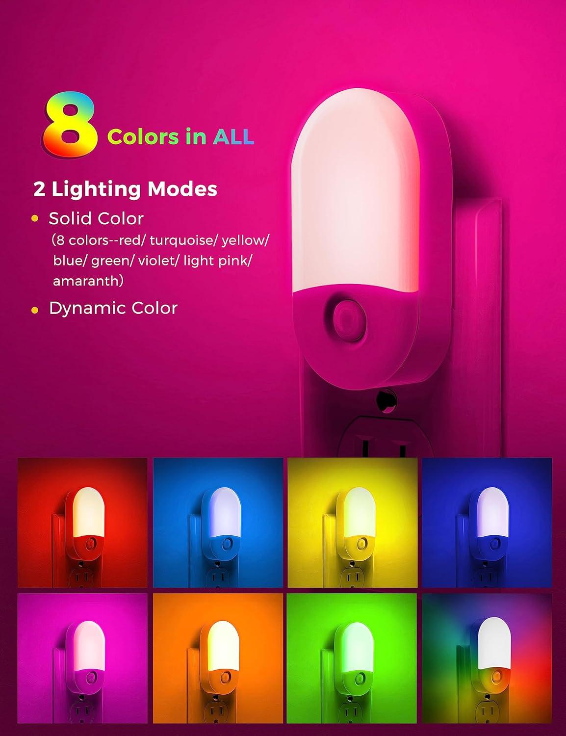 imageL LOHAS LED Night Lights Plug into Wall 4 Pack LED Night Light with Light Sensors 3060LM Nightlights for Kids Room Soft White 3000K 06W Automatic Plug in Wall Light for Bedroom HallwayRGB Red  Green  Blue
