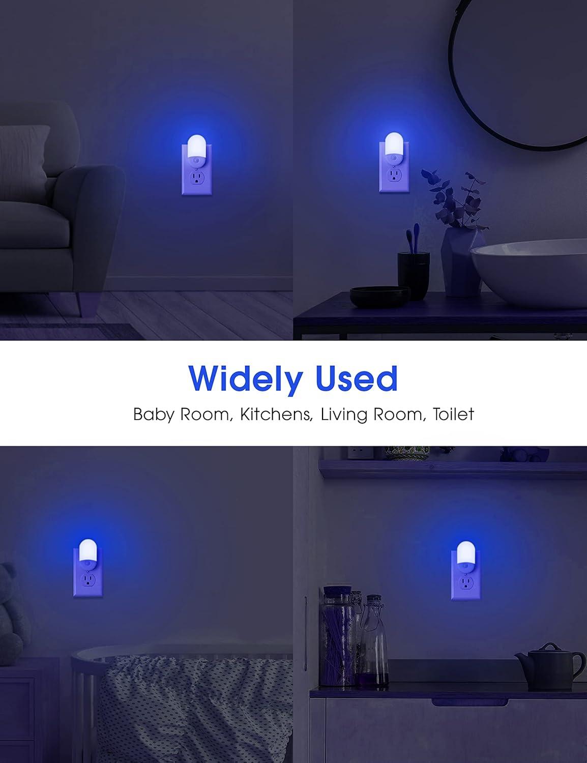 imageL LOHAS LED Night Lights Plug into Wall 4 Pack LED Night Light with Light Sensors 3060LM Nightlights for Kids Room Soft White 3000K 06W Automatic Plug in Wall Light for Bedroom HallwayBlue