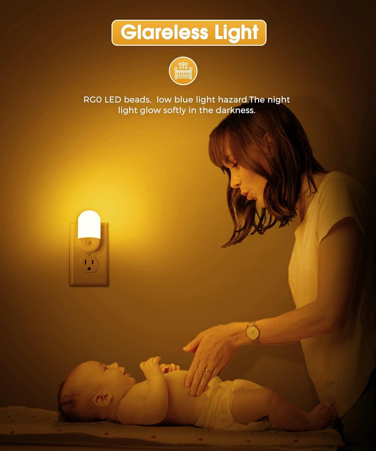 imageL LOHAS LED Night Lights Plug into Wall 4 Pack LED Night Light with Light Sensors 3060LM Nightlights for Kids Room Soft White 3000K 06W Automatic Plug in Wall Light for Bedroom HallwayAmber