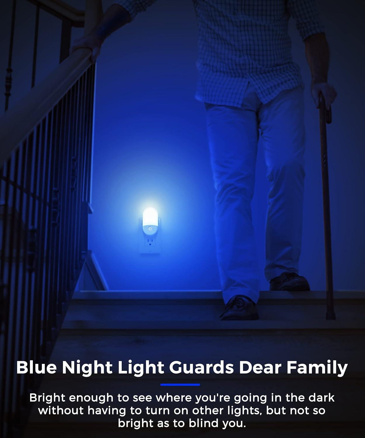 imageL LOHAS LED Night Lights Plug into Wall 4 Pack LED Night Light with Light Sensors 3060LM Nightlights for Kids Room Soft White 3000K 06W Automatic Plug in Wall Light for Bedroom HallwayBlue