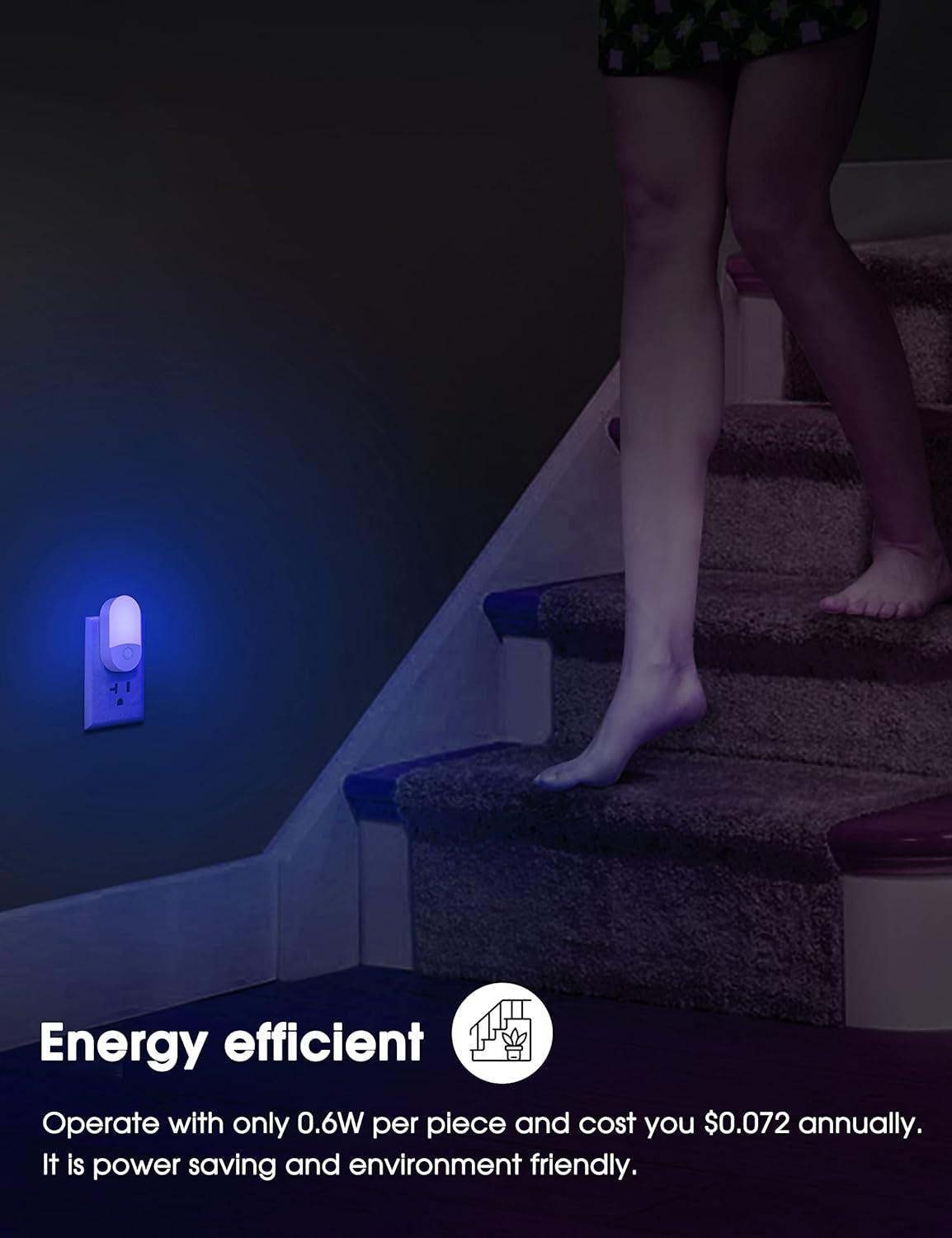imageL LOHAS LED Night Lights Plug into Wall 4 Pack LED Night Light with Light Sensors 3060LM Nightlights for Kids Room Soft White 3000K 06W Automatic Plug in Wall Light for Bedroom HallwayBlue