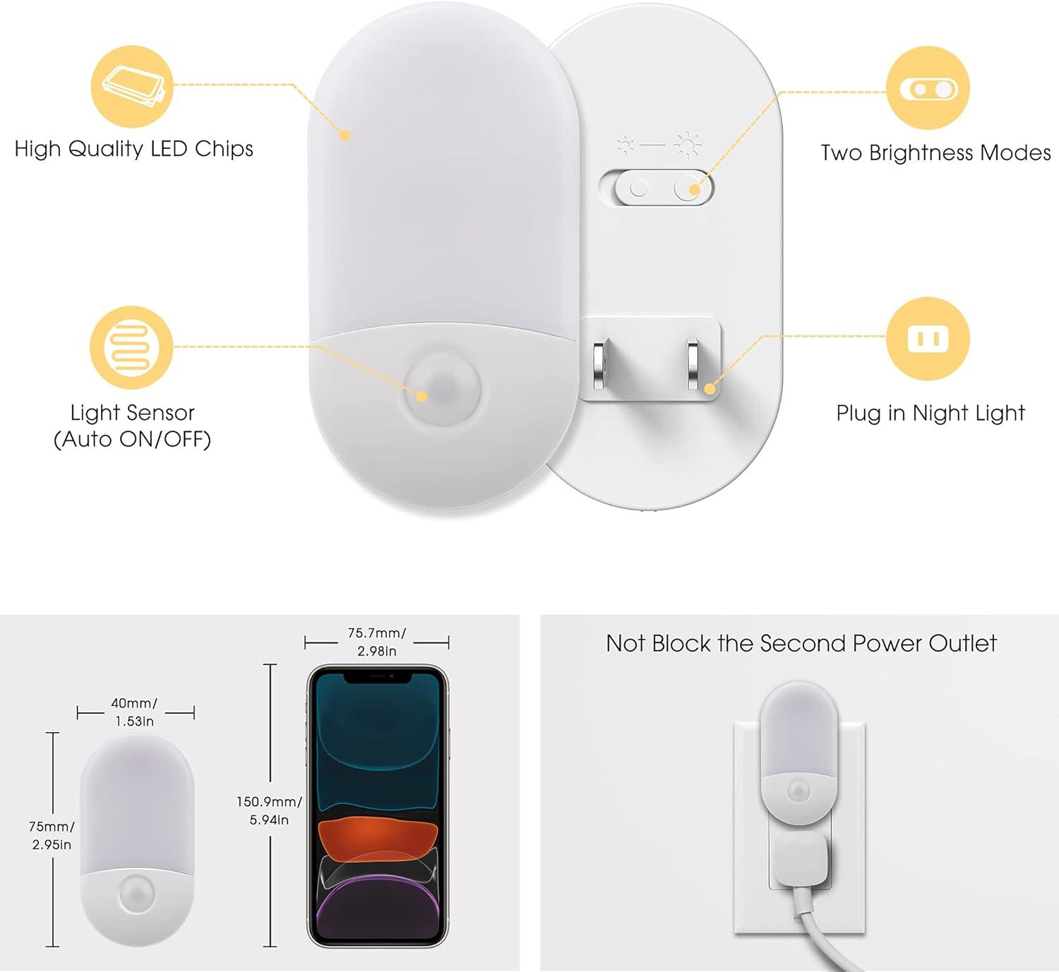 imageL LOHAS LED Night Lights Plug into Wall 4 Pack LED Night Light with Light Sensors 3060LM Nightlights for Kids Room Soft White 3000K 06W Automatic Plug in Wall Light for Bedroom HallwaySoft White