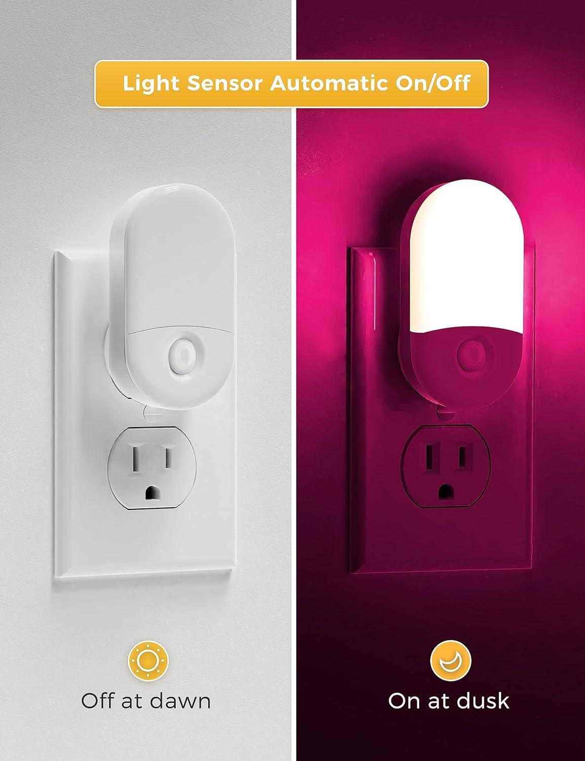 imageL LOHAS LED Night Lights Plug into Wall 4 Pack LED Night Light with Light Sensors 3060LM Nightlights for Kids Room Soft White 3000K 06W Automatic Plug in Wall Light for Bedroom HallwayRGB Red  Green  Blue