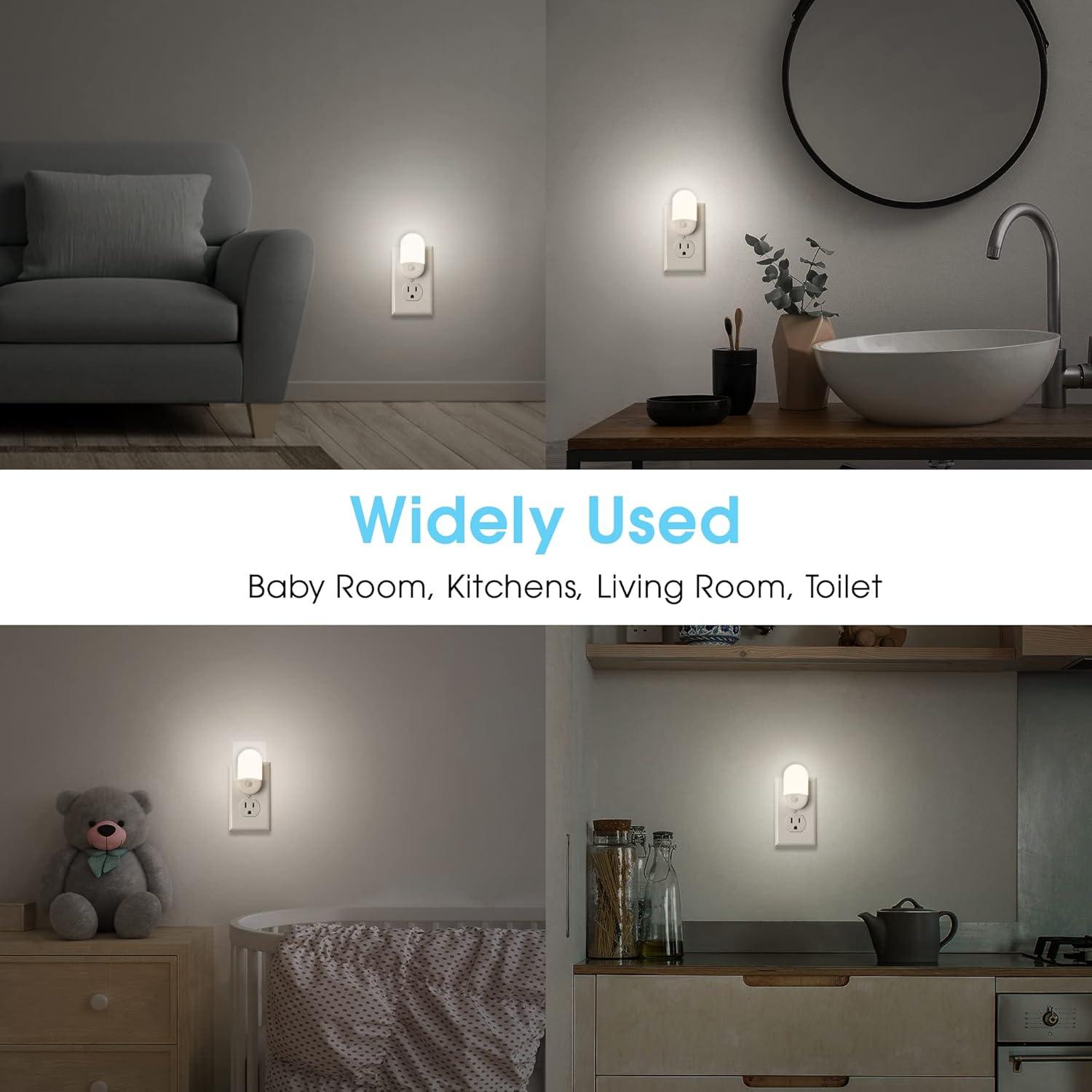 imageL LOHAS LED Night Lights Plug into Wall 4 Pack LED Night Light with Light Sensors 3060LM Nightlights for Kids Room Soft White 3000K 06W Automatic Plug in Wall Light for Bedroom HallwayDaylight