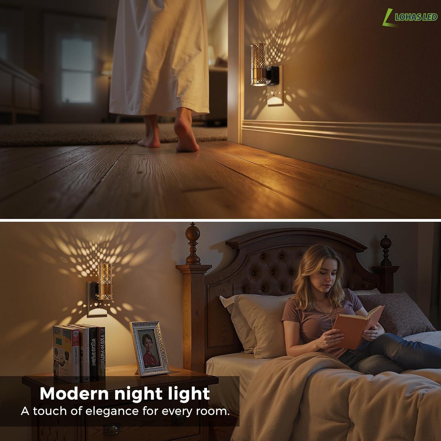 imageL LOHAS LED Night Light Dimmable Night Lights Plug into Wall Vintage Nightlight with Light Sensor Soft White 0100LM Plug in Aesthetic Night Light for Adults Bathroom Hallway Gift 1 Pack2